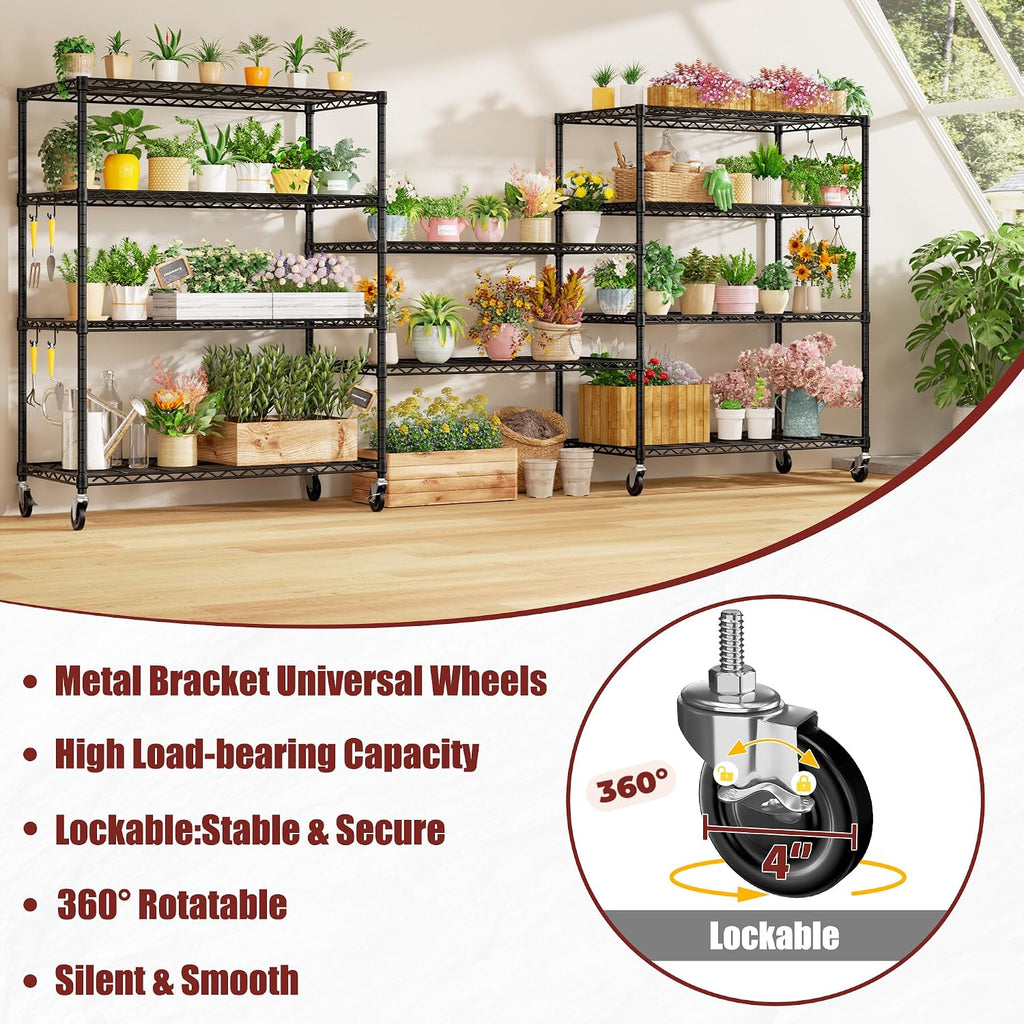 PrimeZone 2 Packs 48' W x 24' D x 81' H Heavy Duty Wire Storage Shelves with Wheels, 5 Tier Adjustable NSF Certified Garage Shelving Unit, Rolling Metal Organizer Shelf Rack for Warehouse, Restaurant
