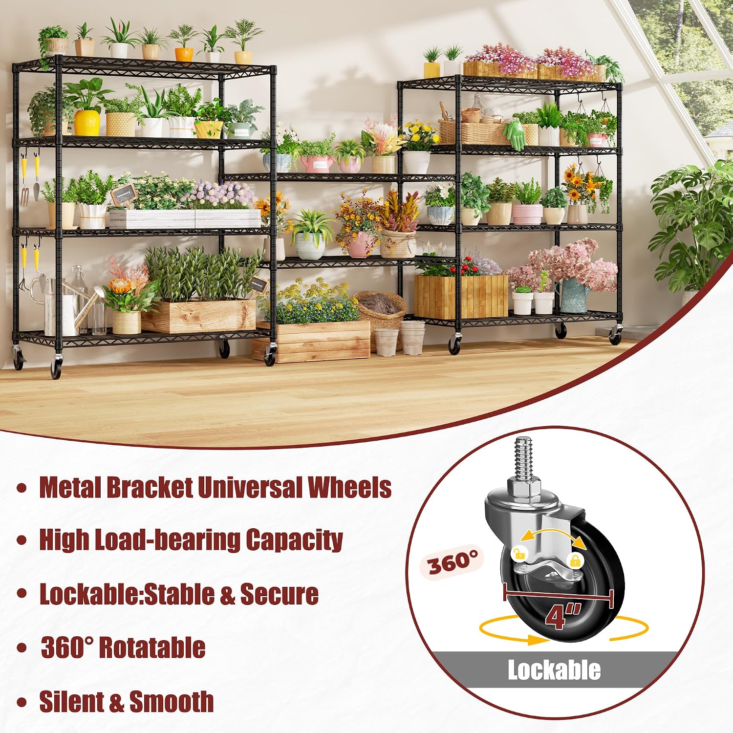 PrimeZone 2 Packs 48' W x 24' D x 81' H Heavy Duty Wire Storage Shelves with Wheels, 5 Tier Adjustable NSF Certified Garage Shelving Unit, Rolling Metal Organizer Shelf Rack for Warehouse, Restaurant