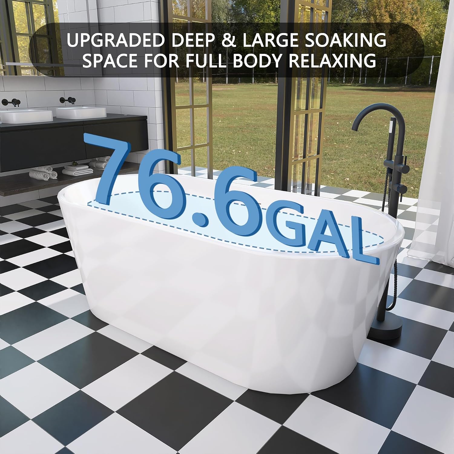 59' Free Standing Tub, Pure Acrylic Freestanding Bathtub, Stylish Stand Alone Contemporary Deep Soaking Bath Tub, cUPC Certified SY1550 (Glossy White)