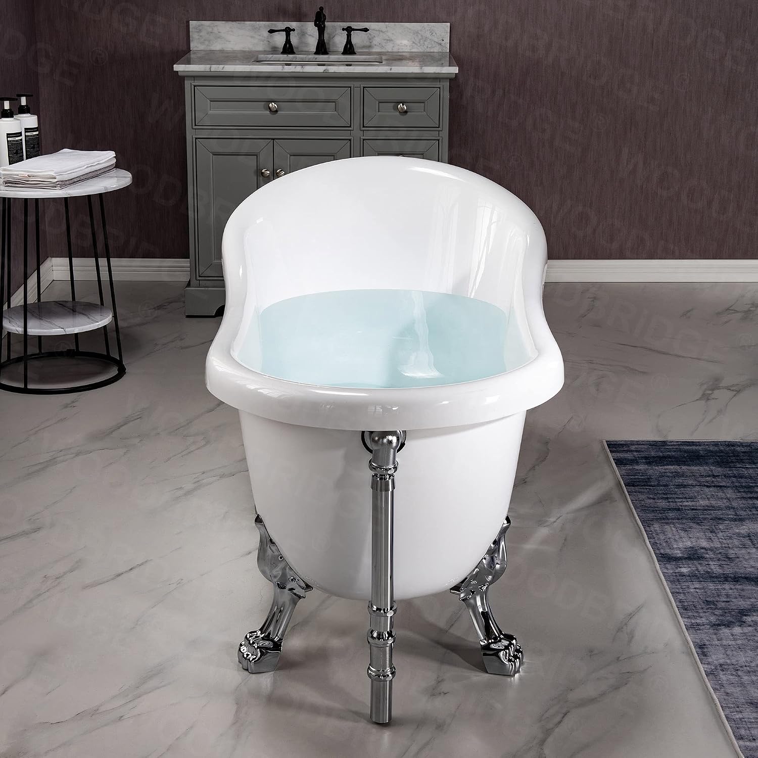 WOODBRIDGE 59' Heavy Duty Acrylic Slipper Clawfoot Bath Tub with Chrome Feet + Chrome Drain &Overflow