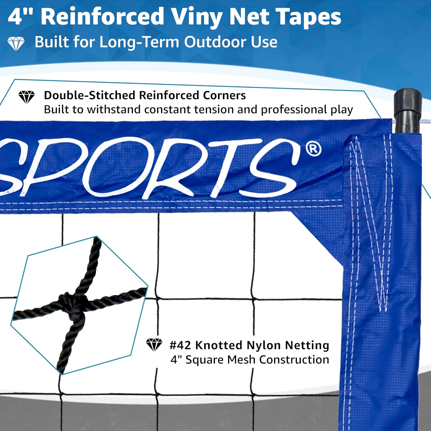 Park & Sun Sports Regulation Size Indoor/Outdoor Professional Volleyball Net with Steel Cable Top and Bottom, Blue, One Size