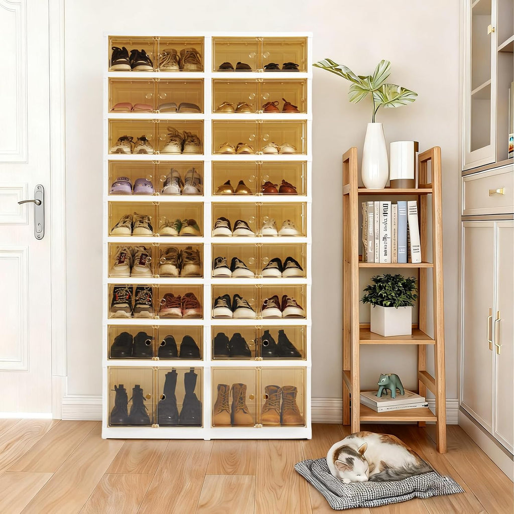 Folding Shoe Rack Storage Device,Large Plastic Folding Shoe Cabinet, Easy to Assemble Shoe Rack Storage Cabinet with Transparent Door Magnetic Buckle(9Tiers,36Pairs)