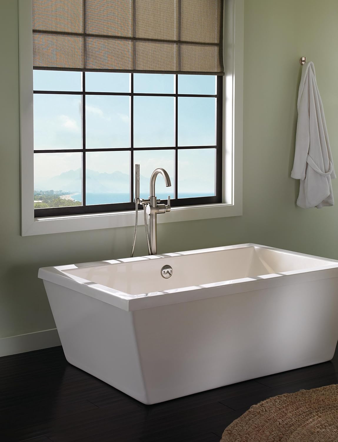 Delta Faucet Trinsic Floor Mount Tub Filler - Freestanding Roman Tub Spout with Handheld Shower - Flexible Shower Hose - Double Check Valves - Stainless, T4759-SSFL (Rough Sold Separately)