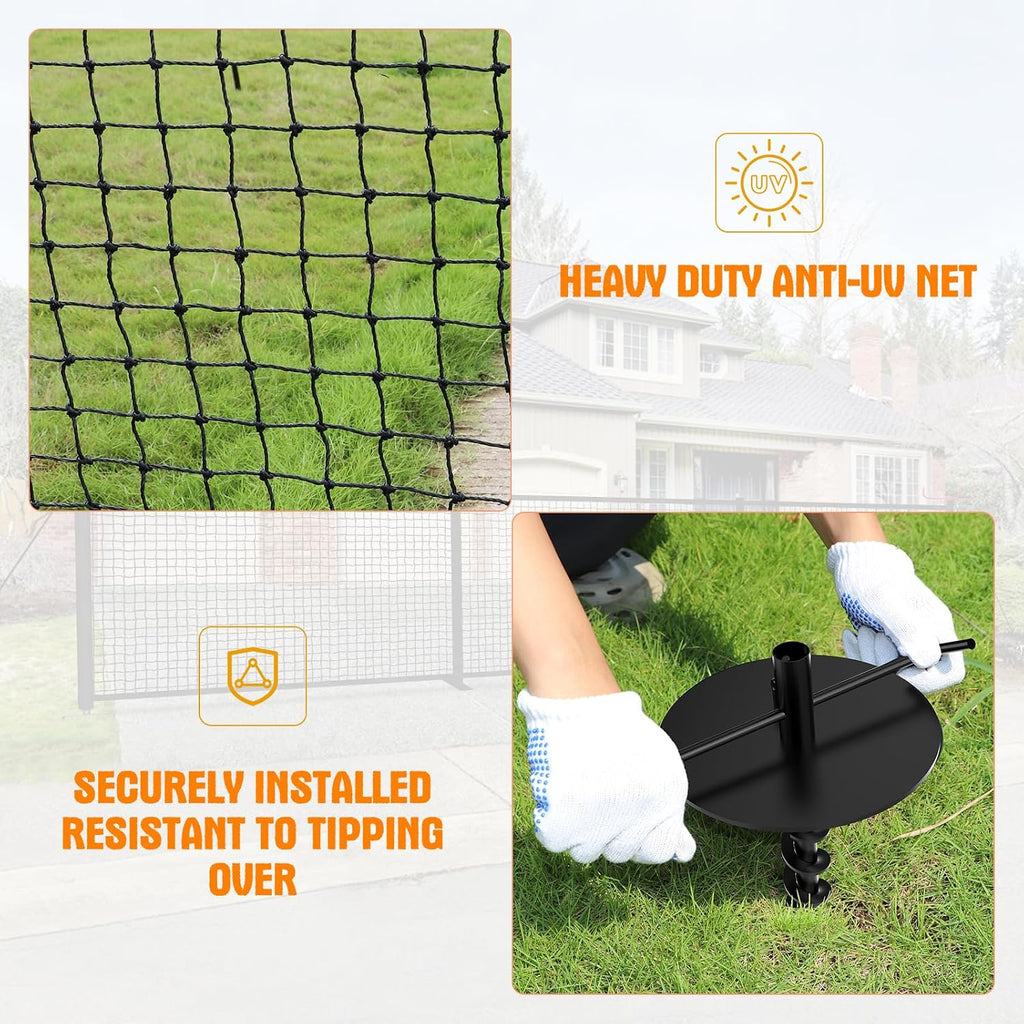 30FT x 5FT Driveway Safety Net Fence, Outdoor Yard Play Area Safety Barrier for Kids| Heavy Duty Steel Poles & Net, Not Fall Down Easily | Guard Net Length Adjustable, Easy to Recycle and Install