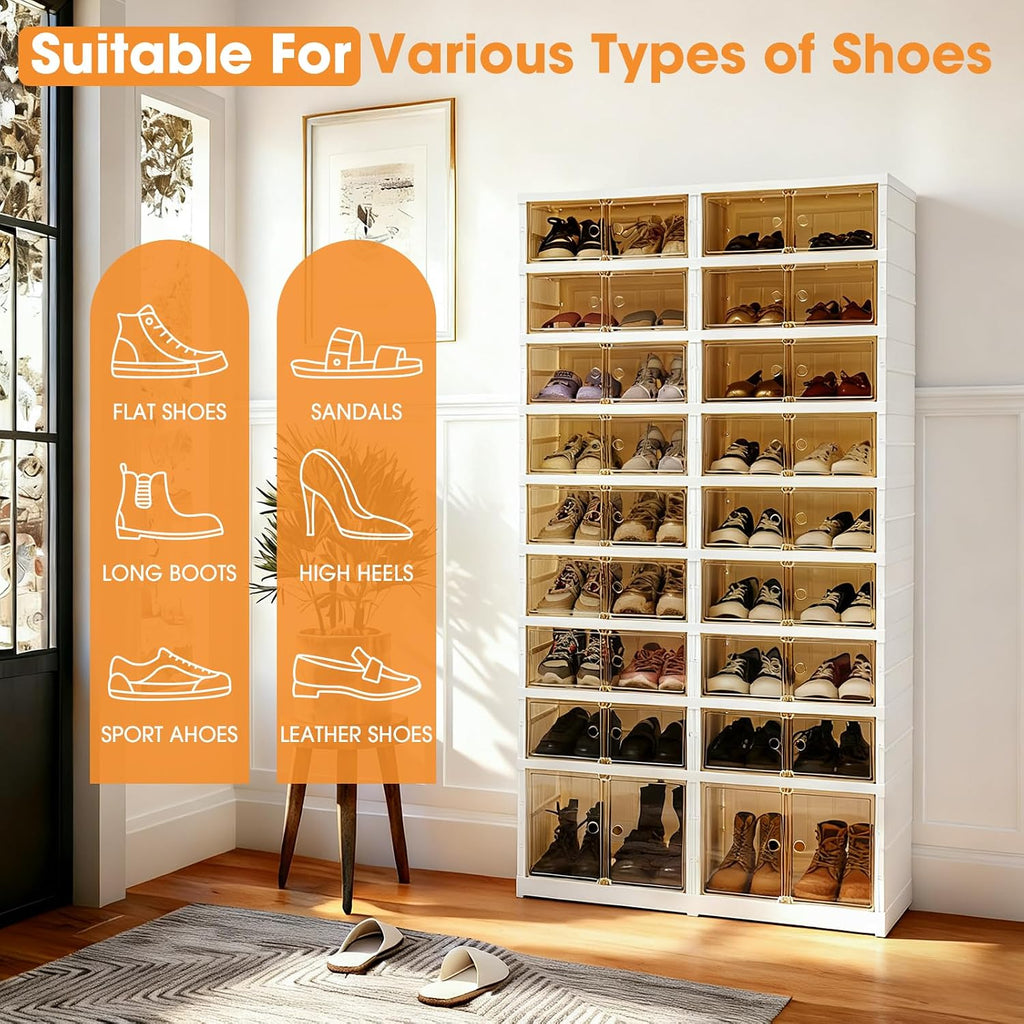 Folding Shoe Rack Storage Device,Large Plastic Folding Shoe Cabinet, Easy to Assemble Shoe Rack Storage Cabinet with Transparent Door Magnetic Buckle(9Tiers,36Pairs)