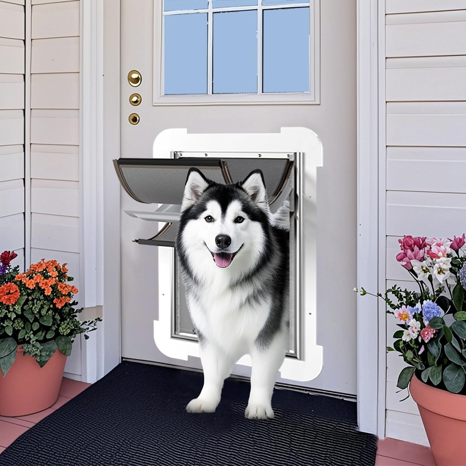 3-Flap Never Rust Extra Large Dog Door for Doors with Sliding Lock Panel, Steel Frame and Telescoping Tunnel Pet Door, Extreme Weather Durable Doggy Door （Pets Up to 220 Lb）