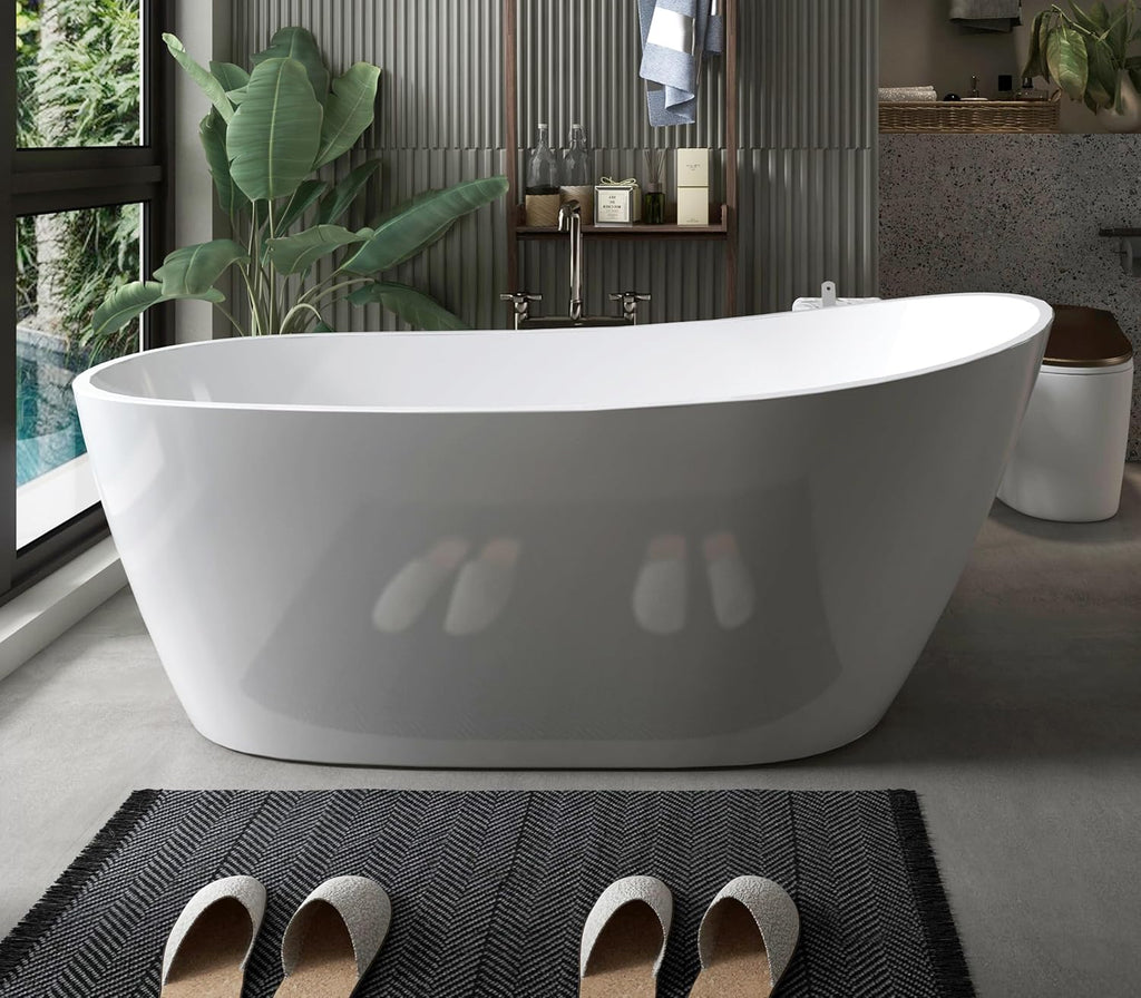 Acrylic Freestanding Contemporary Soaking Tub A29-55 Series 55' Bathtub White Modern Stand Alone Tub with Overflow and Pop-up Drain