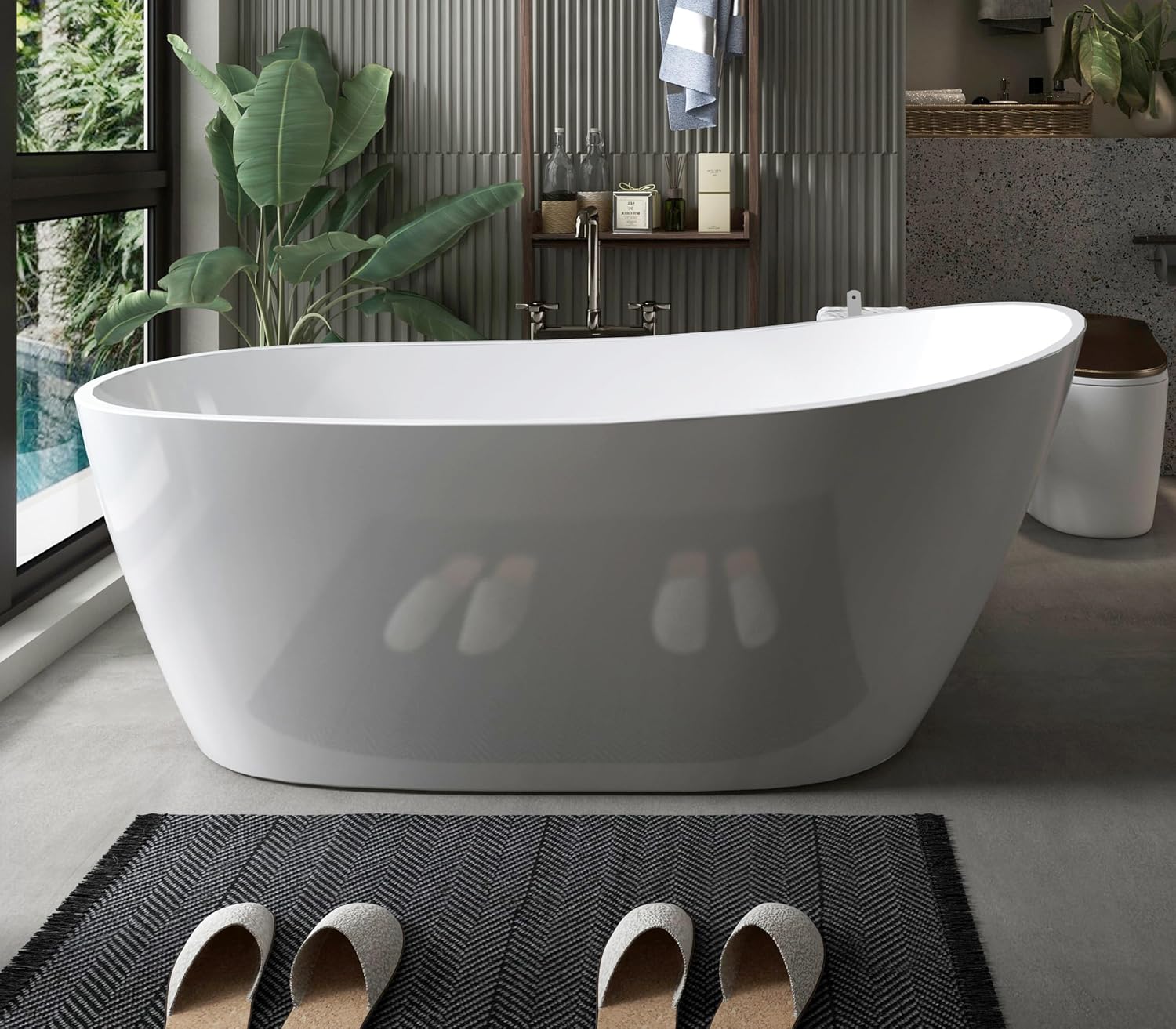 Acrylic Freestanding Contemporary Soaking Tub A29-55 Series 55' Bathtub White Modern Stand Alone Tub with Overflow and Pop-up Drain
