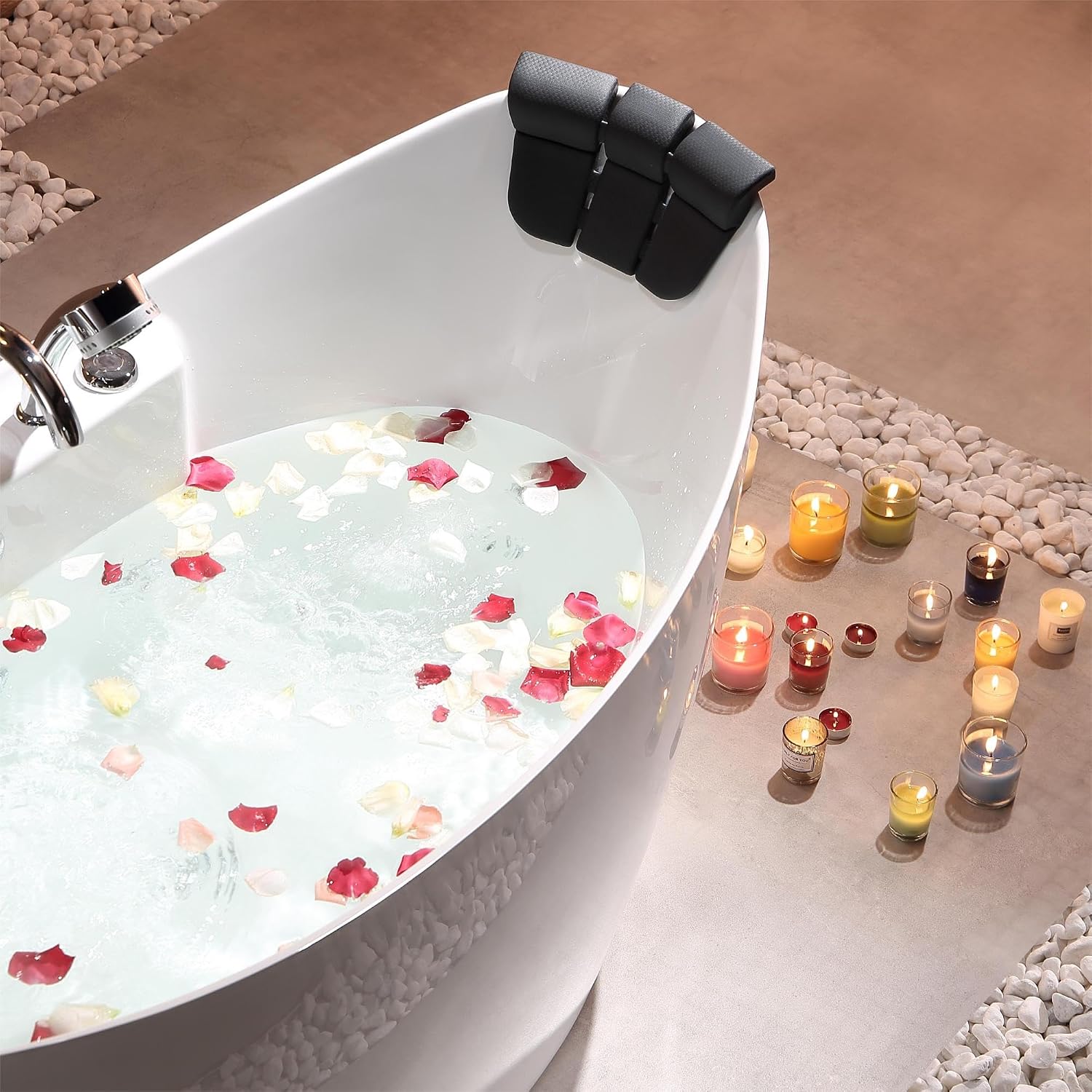 Empava Whirlpool Bathtub, 67-Inch Freestanding Bathtub Oval with 8 Hydromassage Adjustable Water Jets Luxury Acrylic Massage SPA Soaking Bath Tub in Double Ended, White