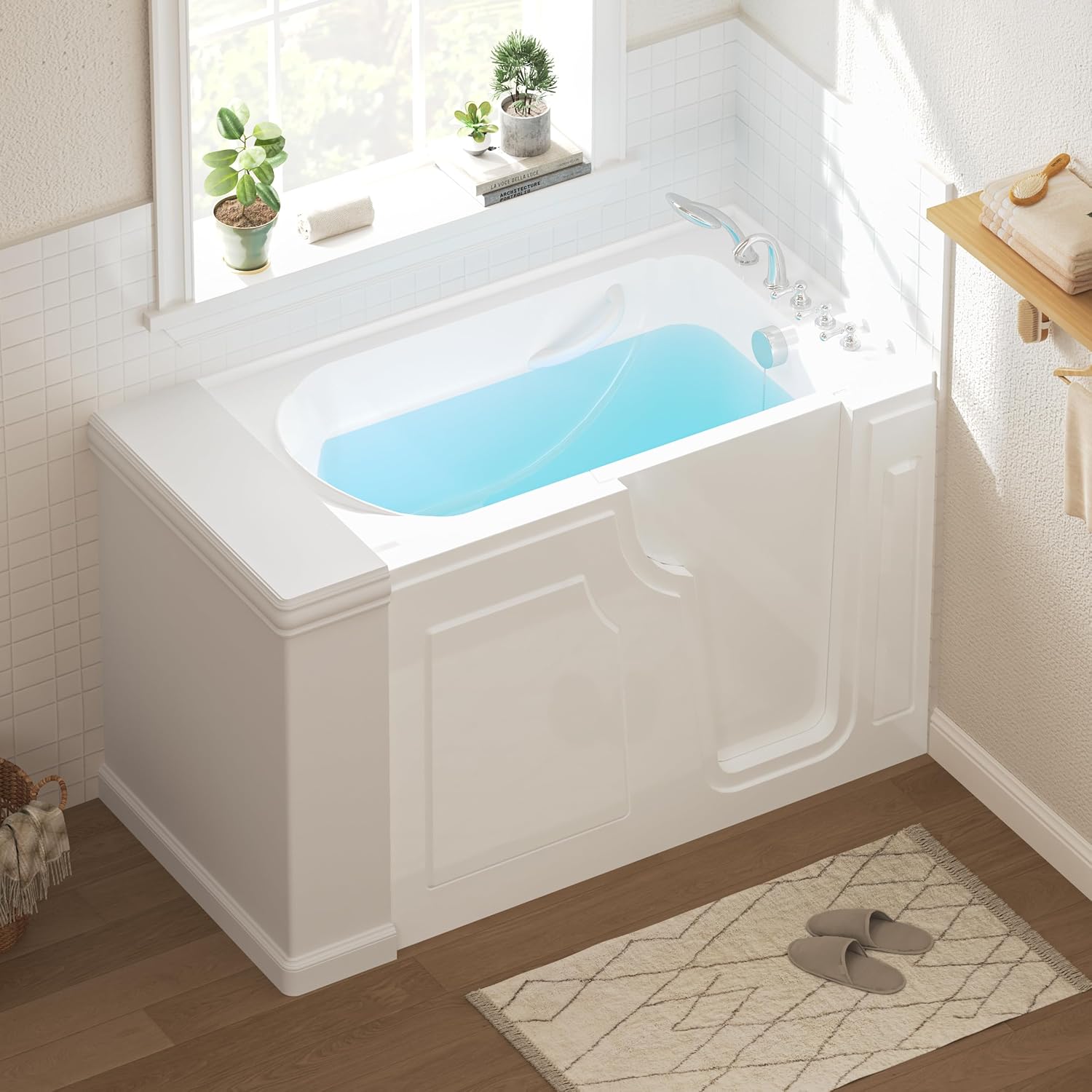 FerdY Floridian 55'x33' Walk-in Bathtub with Right-Side Door Opening and Quick Fill and Drain System, Rectangular Soaking Bathtub in White