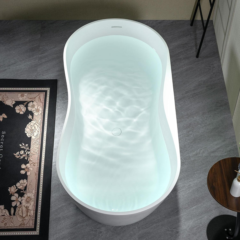 WOODBRIDGE 71' L x 31-1/2' W Luxury Contemporary Solid Surface Stone Resin Freestanding Bathtub in Matte White