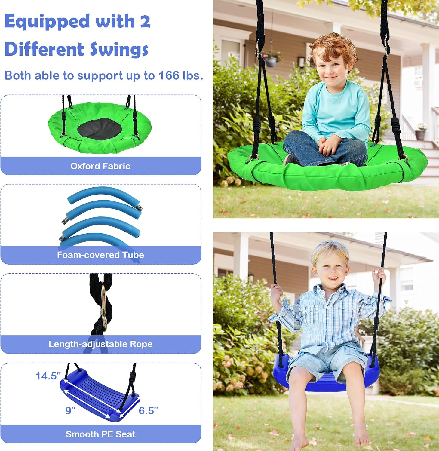 GLACER Swing Sets for Backyard, 550Lbs All-in-1 Large Kids Playground w/Ground Stake, Basketball Hoop & Saucer Swing, Climbing Ladder & Net, A-Shape Metal Heavy-Duty Outdoor Playgset, Boys & Girls