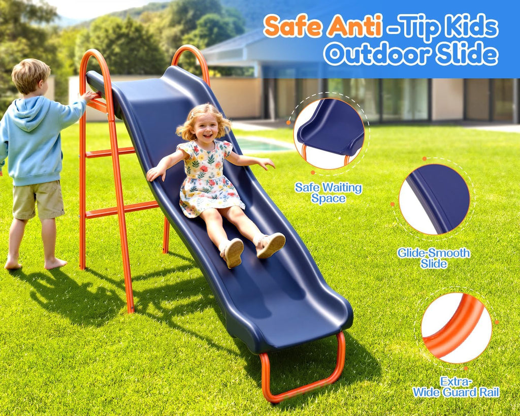 Swing Sets for Backyard Kids 3-12, Outdoor Playground Swingset with Slide&Teeter-Totter,700LBS Heavy Duty Swing Set with 2 Adjustable Swings,Ring Trapeze Bar- Large Metal Playset for Toddlers Children