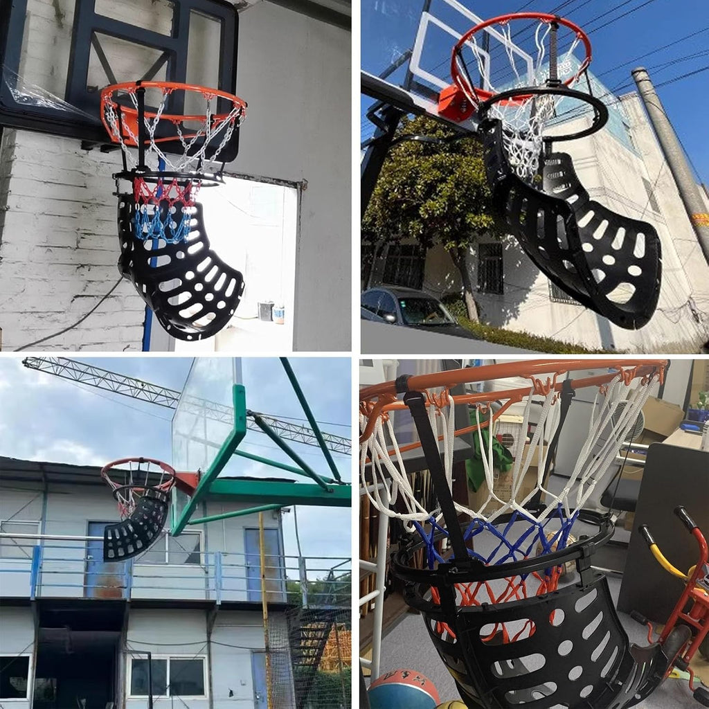 Basketball Return Attachment with 360° Rotating Chute, Outdoor Basketball Shot Returner, Plastic Basketball Net Catcher