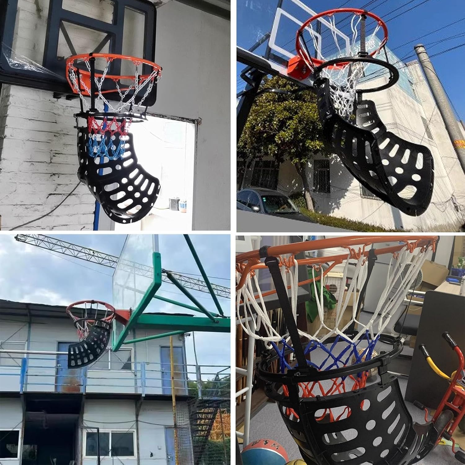 Basketball Return Attachment with 360° Rotating Chute, Outdoor Basketball Shot Returner, Plastic Basketball Net Catcher