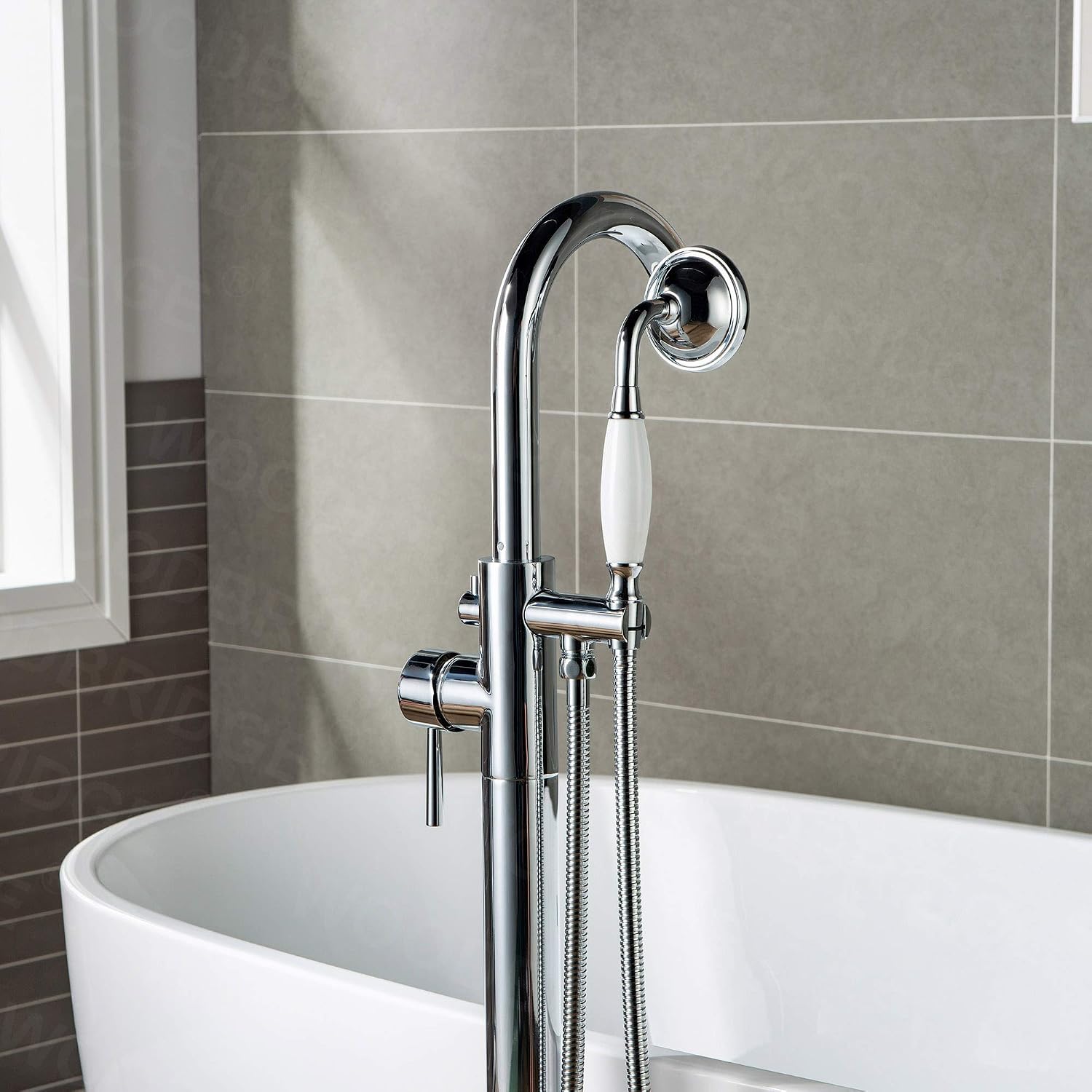 WOODBRIDGE WOODBRIDGEE Contemporary Single Handle Floor Mount Freestanding Tub Filler Faucet with Hand Shower in (Chrome) Finish,F0002-CHVT, Chorme I