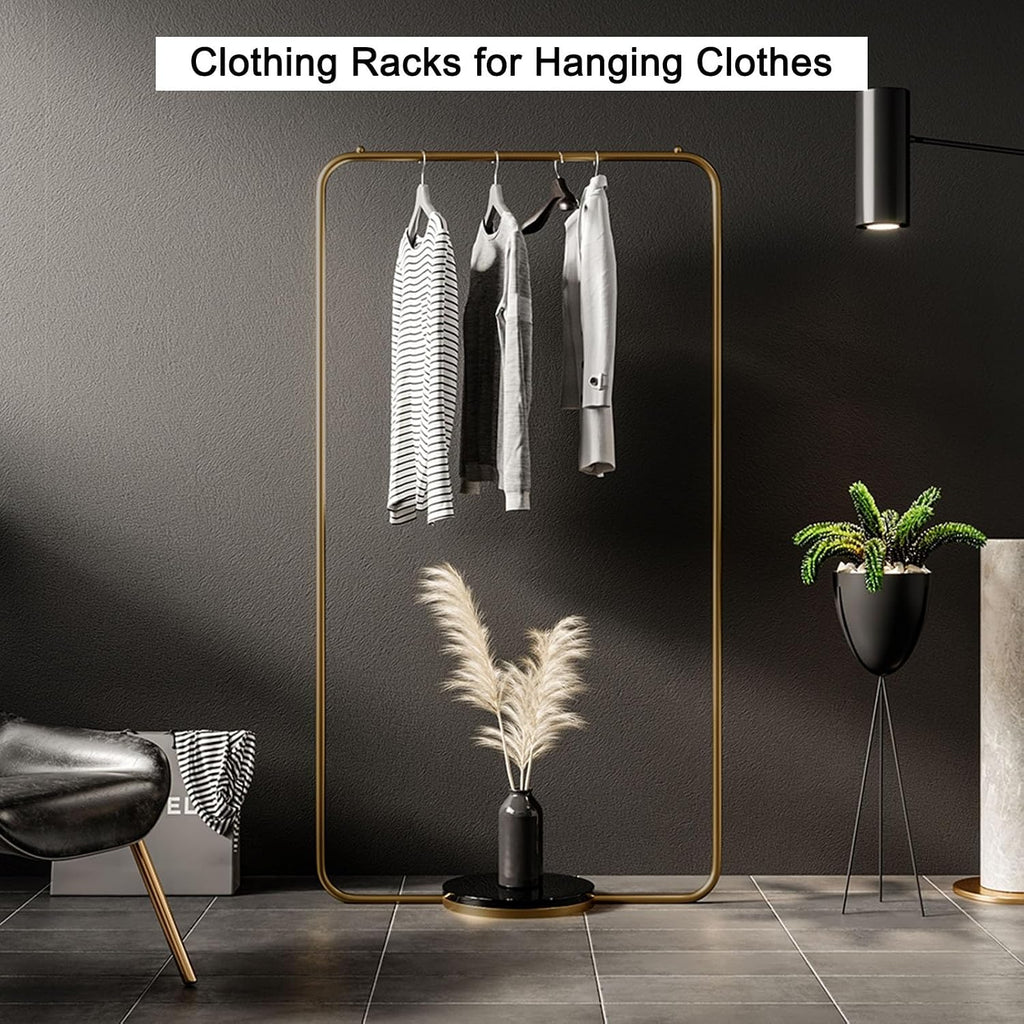 Garment Rack Gold, Metal Heavy Duty Clothes Rack Freestanding Wardrobe Storage Rack With Single Rods For Bedrooms, Clothing Store, Laundry Room, Living Room(Gold (Black Marble),31.5in)
