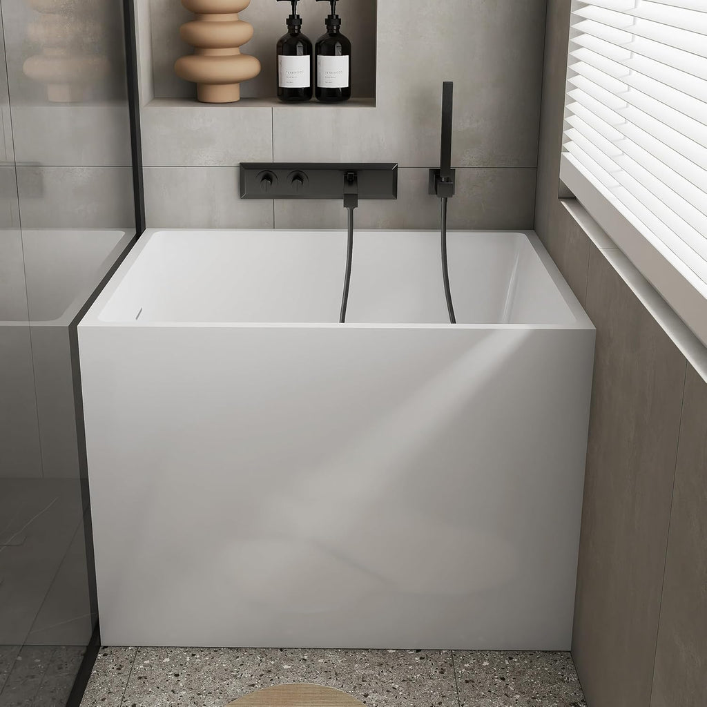 35' Acrylic Freestanding Bathtubs, Stand Alone Tub, Japanese Soaking Tub for Bathroom, Integrated Overflow and Drain, cUPC Certified, Gloss White