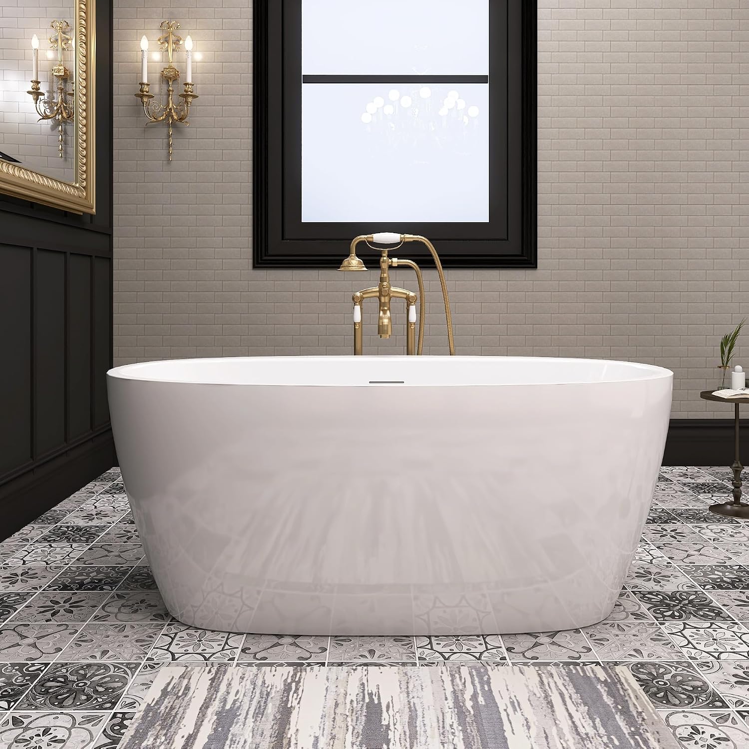 59' Acrylic Free Standing Tub, Stand Alone Tub, Freestanding Bathtub, Soaking Bathtub, cUPC Certified, YL(Glossy White)