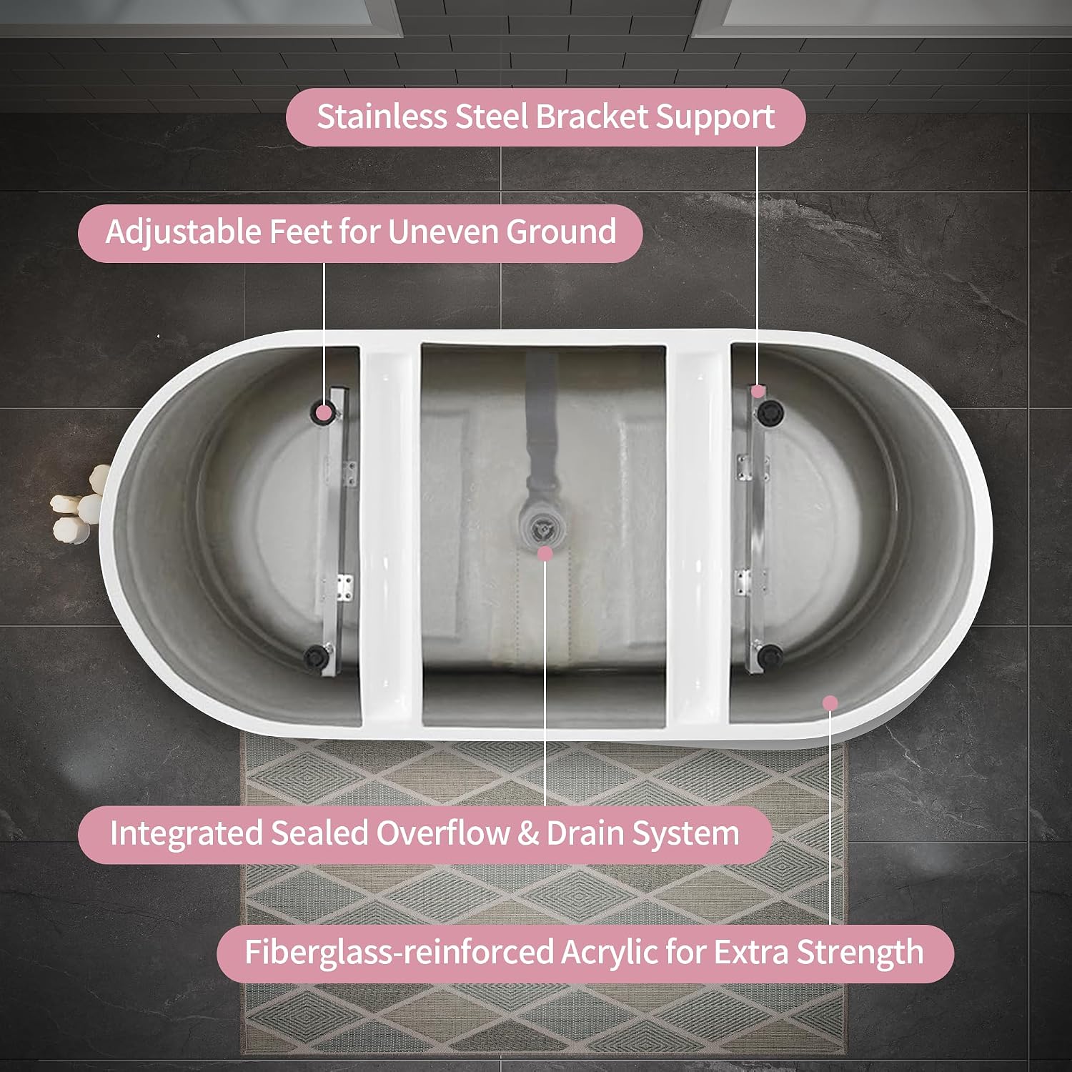 63' Acrylic Freestanding Bathtub, Deep Soaking Bathtub with Pop up Drain Integrated Overflow, Stand Alone Bath Tub for Bathroom Spa or Home Upgrade, Glossy White TH 26A04 63