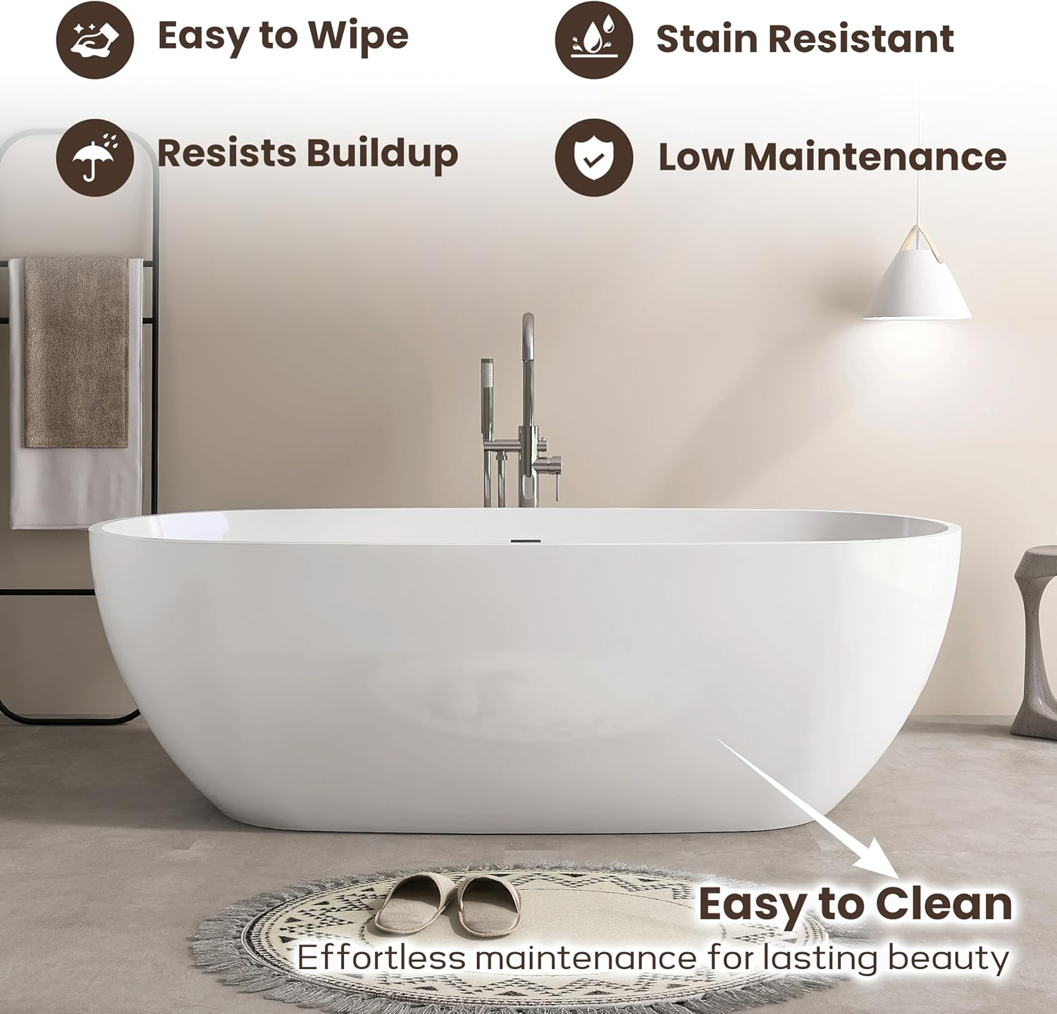 SJ STAR&JANE 71' Freestanding Bathtub, Acrylic Soaking Bathtub, Modern Acrylic Stand Alone Tub in white Intergrated Drain and Overflow,cUPC Certified