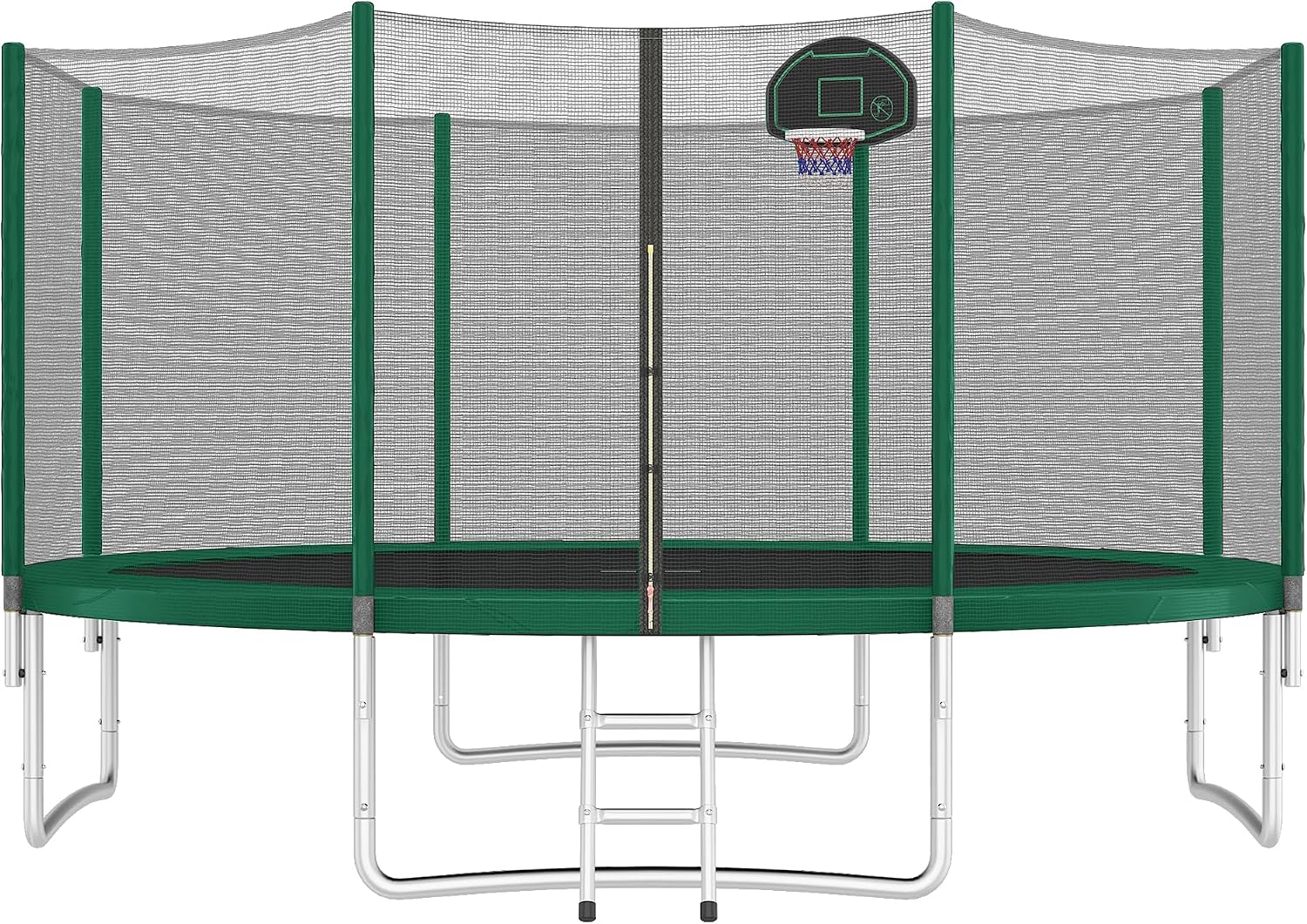 14FT Trampoline for Kids with Safety Enclosure Net, Basketball Hoop and Ladder, Round Outdoor Recreational Trampoline