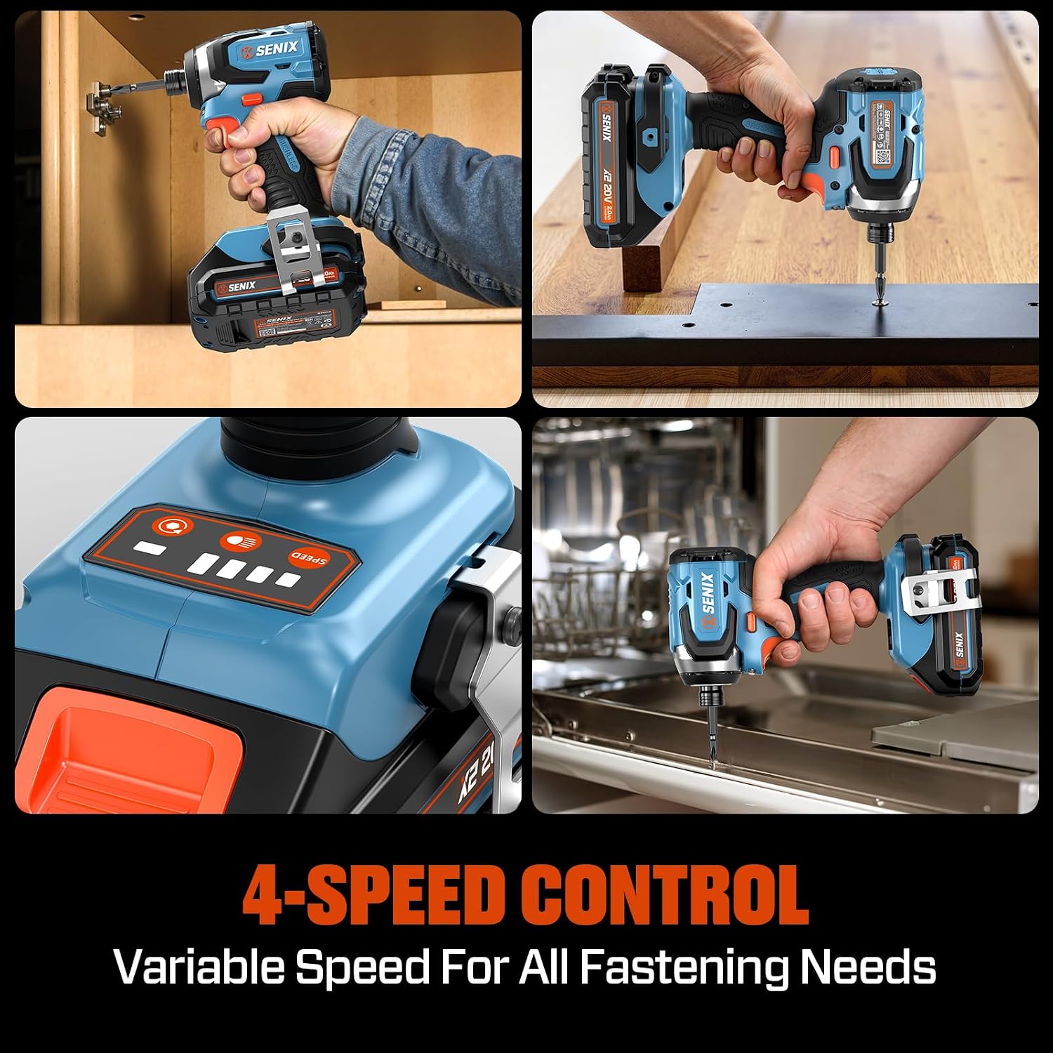 SENIX X2 20 Volt Max* 1/4-Inch Cordless Impact Driver, 4-Speed Battery Screwdriver, Brushless Motor, LED Light, 130 Foot-Pounds of Max Torque, Includes Soft Bag, 2.0 Ah Battery & Charger (PDIX2-M2)