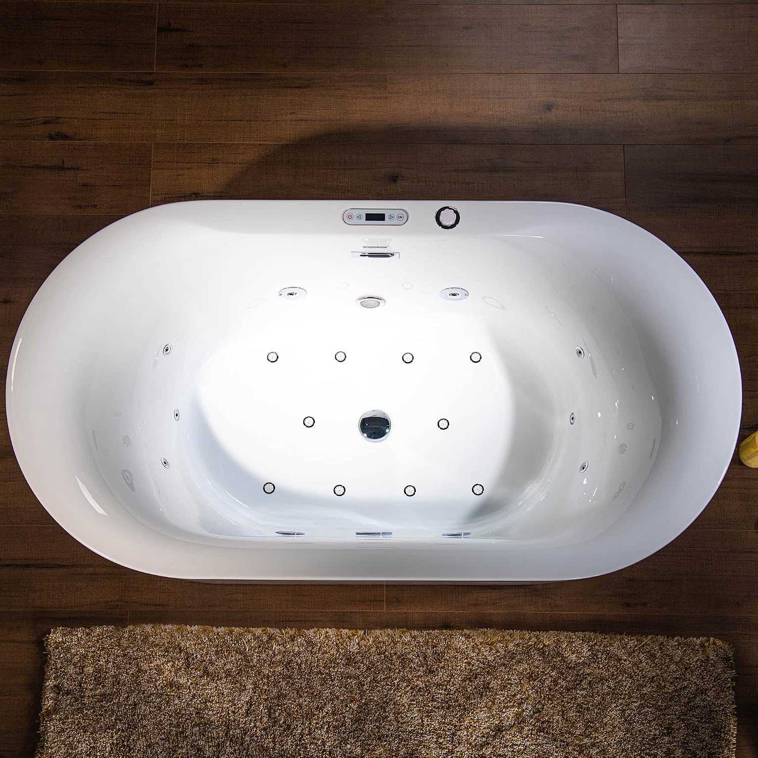 WOODBRIDGE 59' x 31-1/2' Whirlpool Water Jetted and Air Bubble Freestanding Heated Soaking Combination Bathtub with LED control panel, BJ100, White | Whirlpool Water Jetted, Air Bubble, Heated Soaking, LED Control Panel