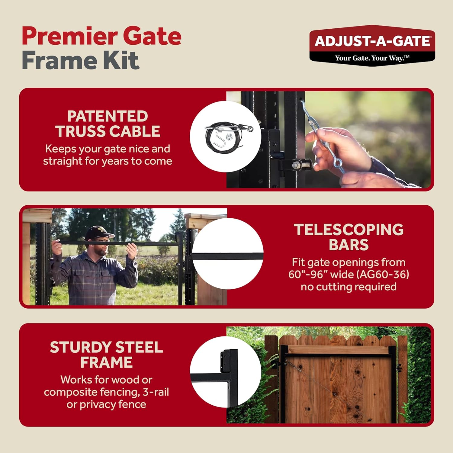 Adjust-A-Gate Gate Opener Kit, Complete System for Openings 60'-96', Heights 3' to 4'