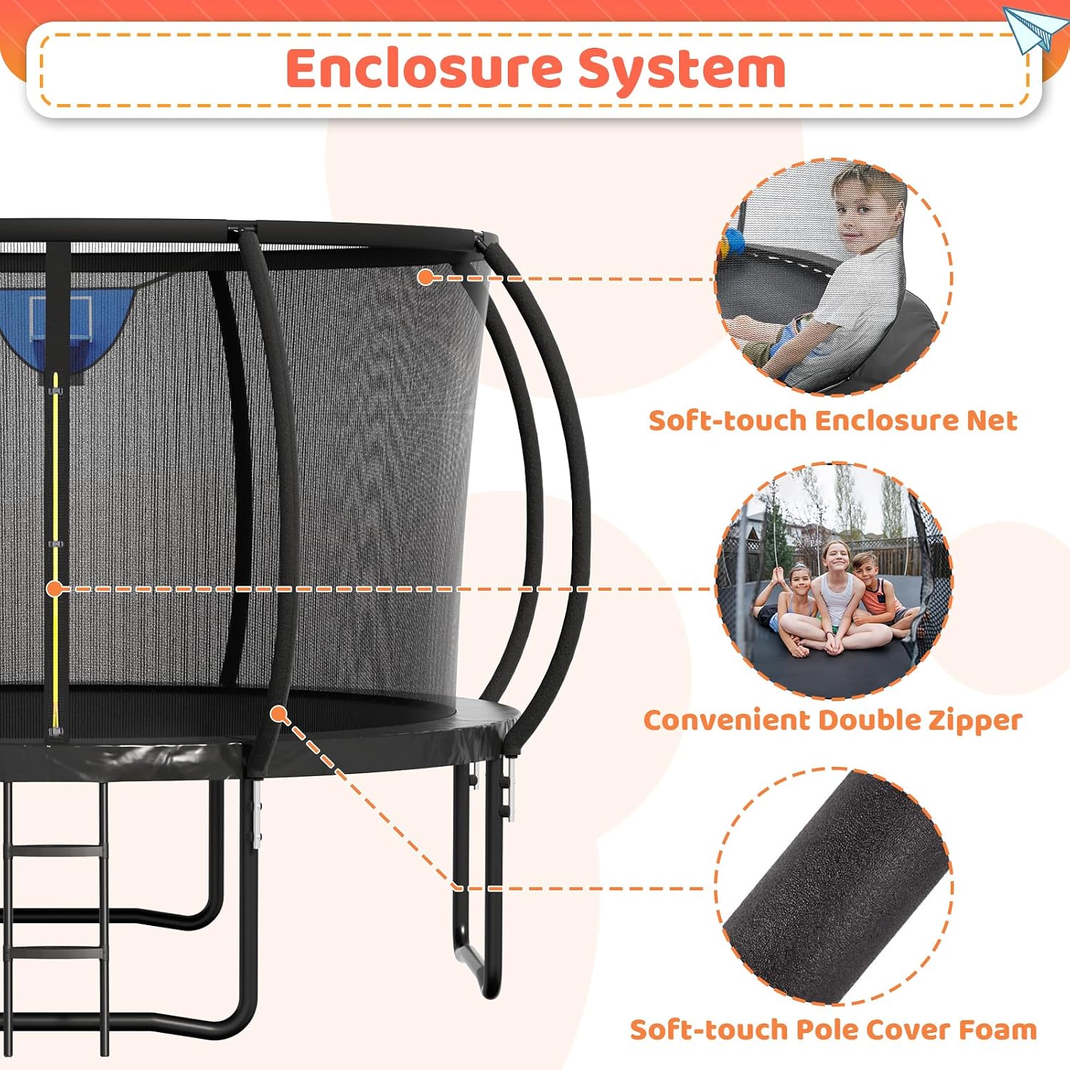 Zevemomo 12 FT Outdoor Kids Trampolines, 12 FT Trampoline with Basketball Hoop & Net, Coating Frame, Heavy Duty Pumpkin Trampolines, Black
