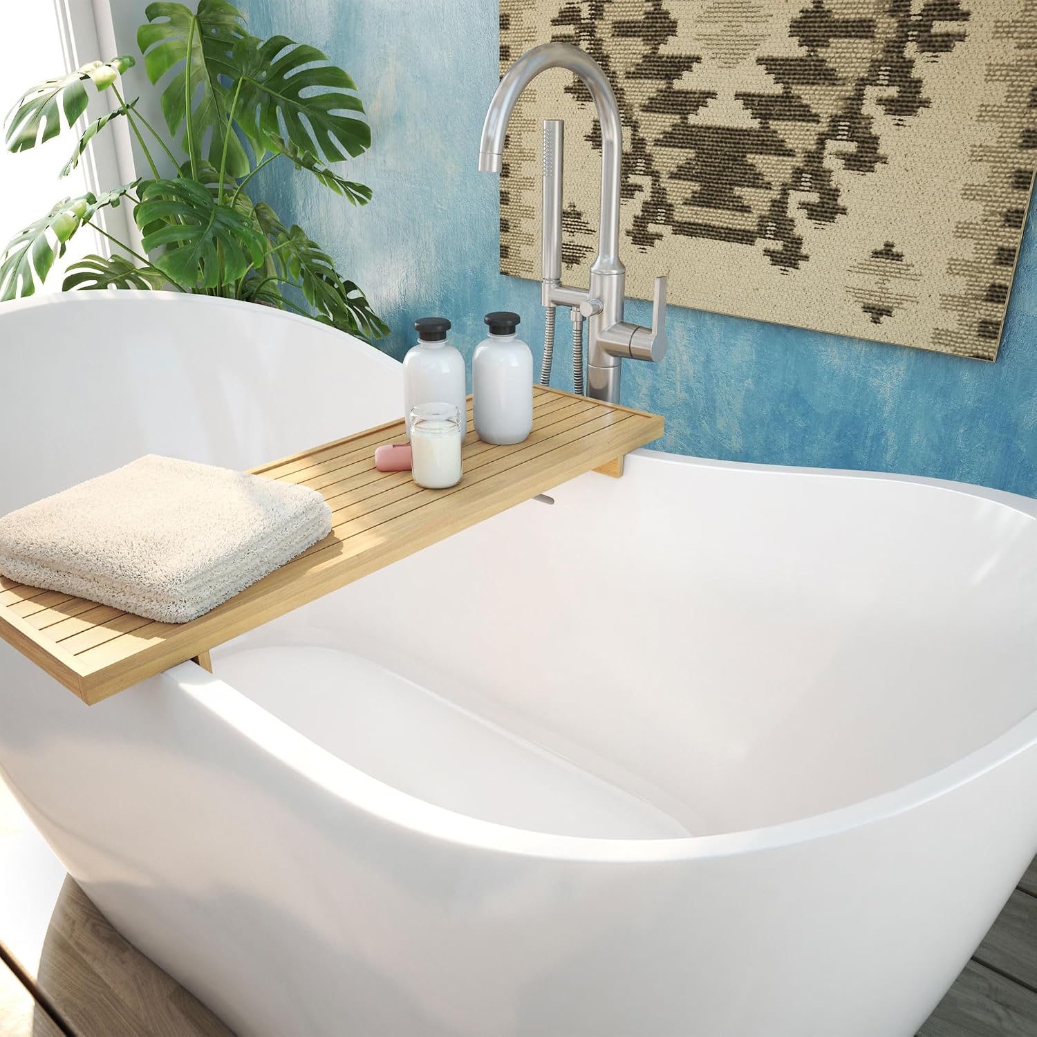 DreamLine Nile 59 inch L x 28 inch H Acrylic Freestanding Bathtub with Brushed Nickel Finish