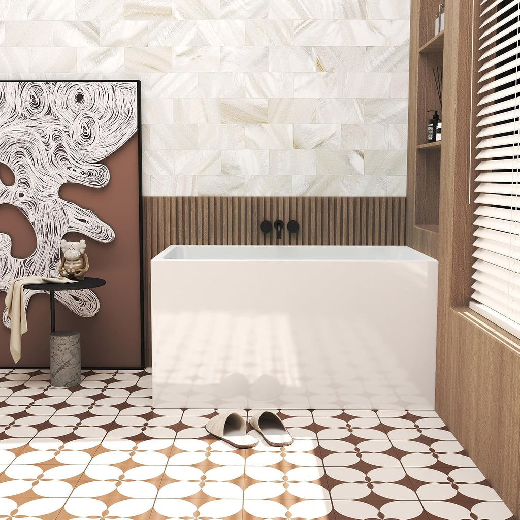 47' Acrylic Freestanding Bathtubs, Square Shaped Japanese Soaking Tub with Seat Design, Stand Alone Tubs W/Pop-UP Chrome Drain, Slotted Overflow, cUPC Certified (With Seat)