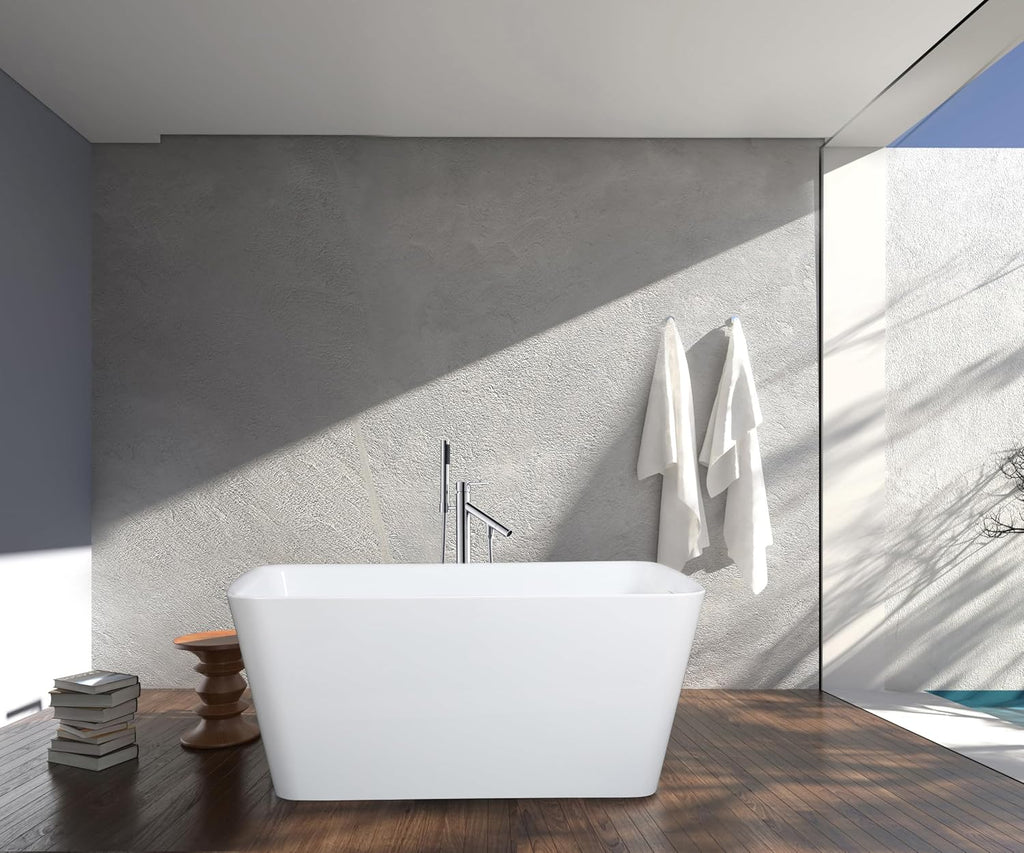 Kingston Brass VTSQ513226S Aqua Eden 51' Acrylic Freestanding Tub with Drain and Integrated Seat, Glossy White