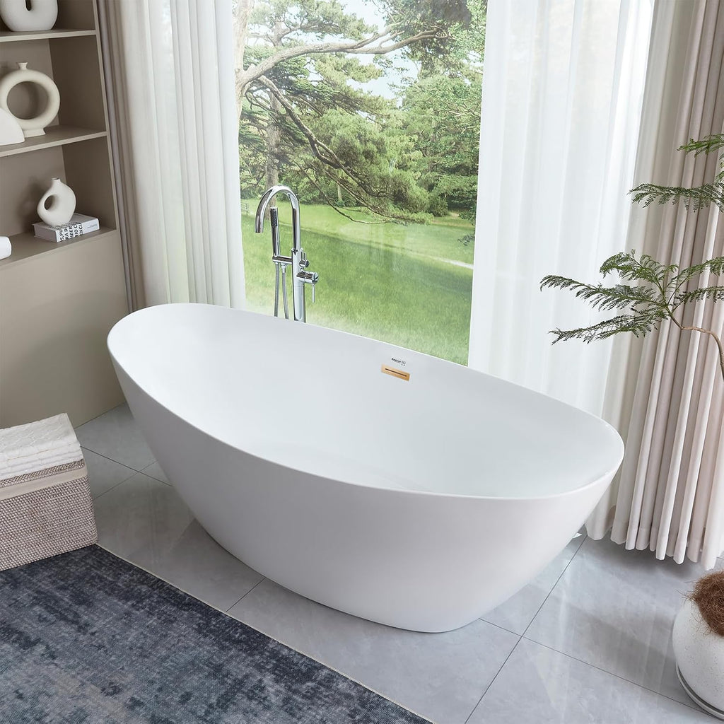 HomeBeyond 71 Inch Free Standing Bathtub | Acrylic Freestanding Bathtub Soaking Tub, Modern Bathroom Stand Alone Tub Suitable for 1-2 Person Bathing, with Pop-up Drain Overflow