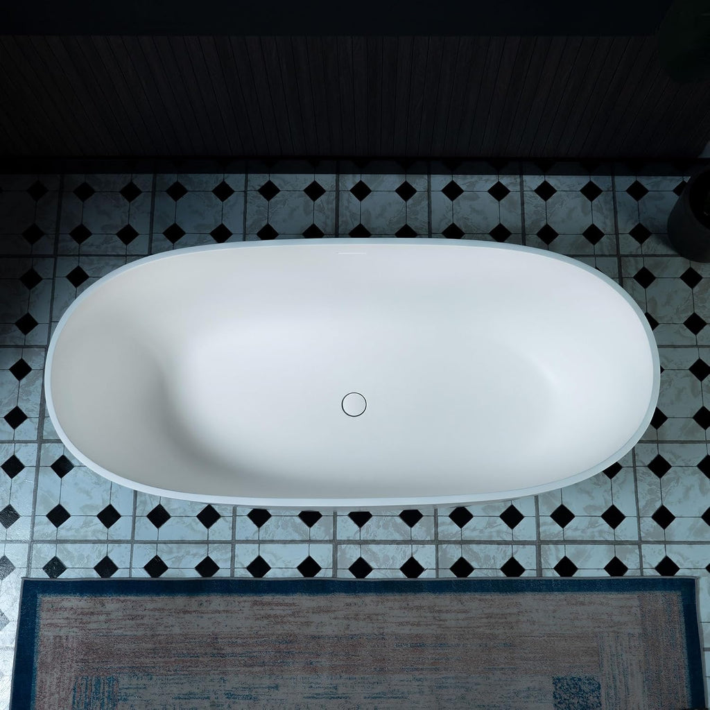 WOODBRIDGE 63' L x 28.35' W Stone Resin Luxury Contemporary Solid Surface Freestanding Soaking Tub in Matte White
