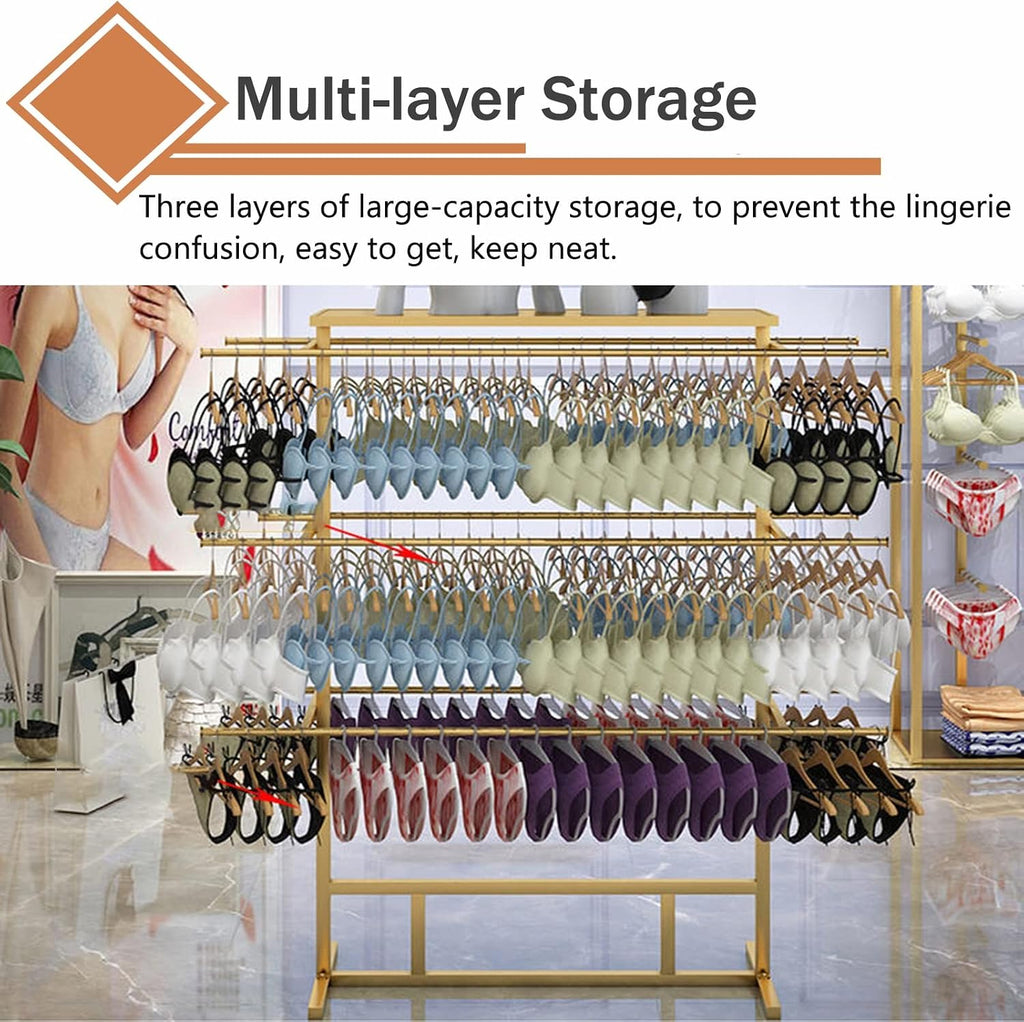 Shelf Metal Iron Bras Hangers Rack, Freestanding Underwear/Short Pants Display Stand, for Retail Store/Laundry Room/Wardrobe, 100/120/150 Cm Long (Gold 100x38x135cm)