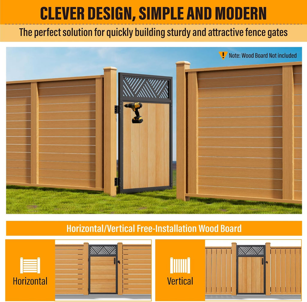 3x5FT Fence Gate Frame Kit 201 Stainless Steel Anti-Sag Heavy Duty Garden Gate Reinforcement Hardware, Left/Right Mount (No Panels Included)(34.8'W X 59'H)
