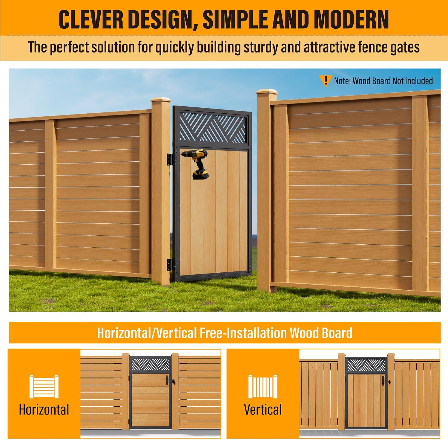 3x5FT Fence Gate Frame Kit 201 Stainless Steel Anti-Sag Heavy Duty Garden Gate Reinforcement Hardware, Left/Right Mount (No Panels Included)(34.8'W X 59'H)