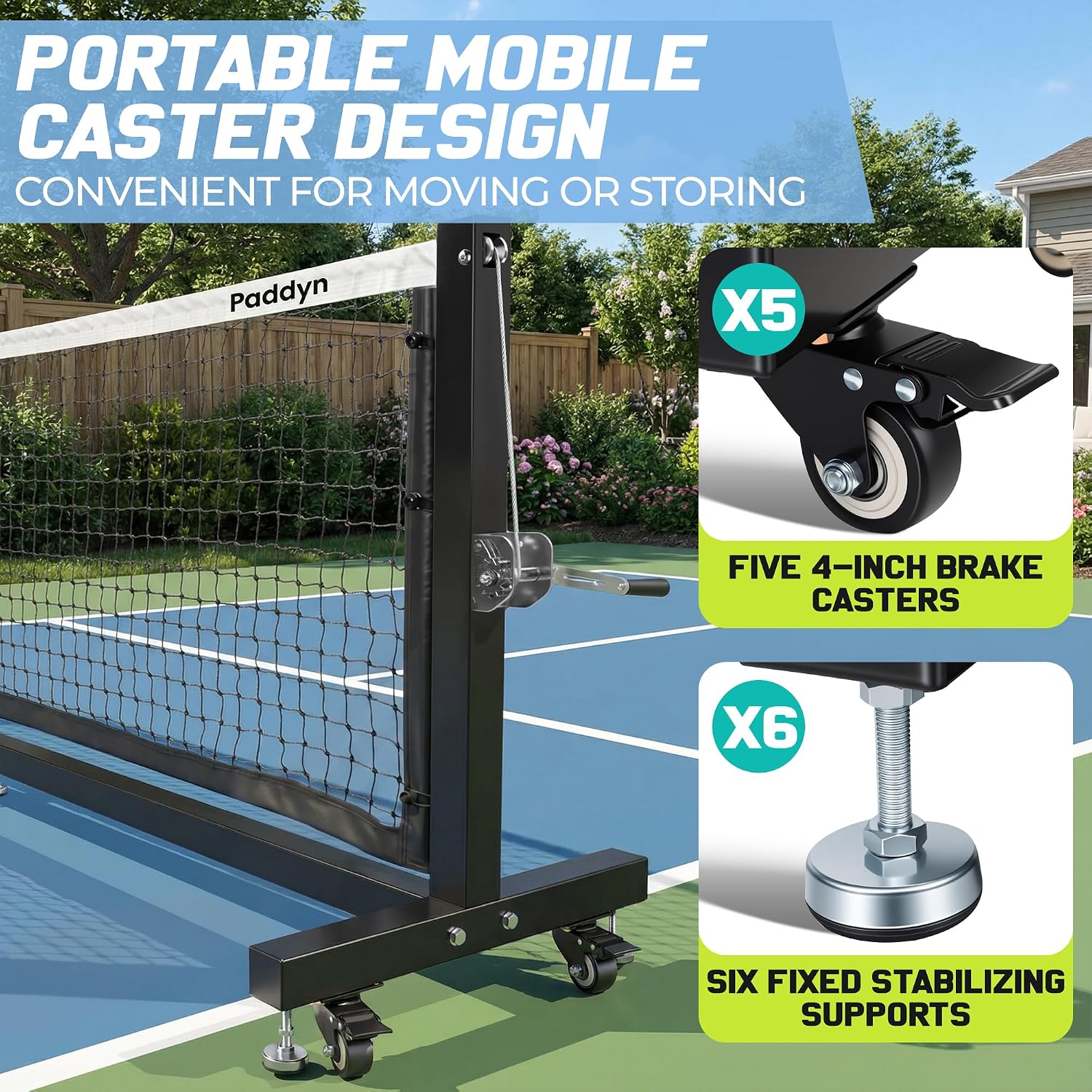 Pickleball Net Portable Outdoor with Wheels-22FT Pro Tournament Pickle Ball Net with Steel Cable Tensioning System,124LBS Heavy-Duty Pickleball net for Driveway/Backyard/Club/School