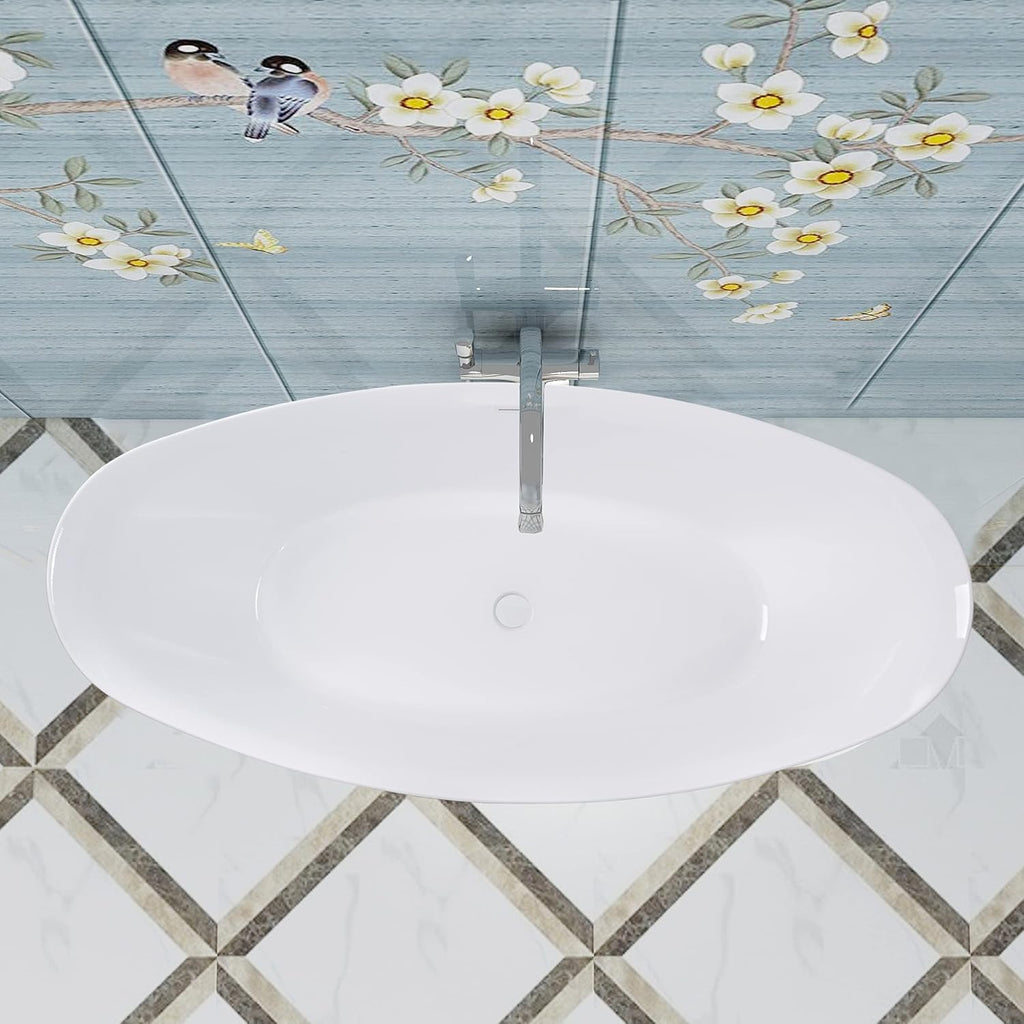 Vanity Art 71' X 33' Freestanding Bathtub | Home Improvement Bathtubs with Contemporary Design for Soaking and Bathing, Overflow and Pop-up Drain with UPC Certified, Acrylic, VA6807-PW