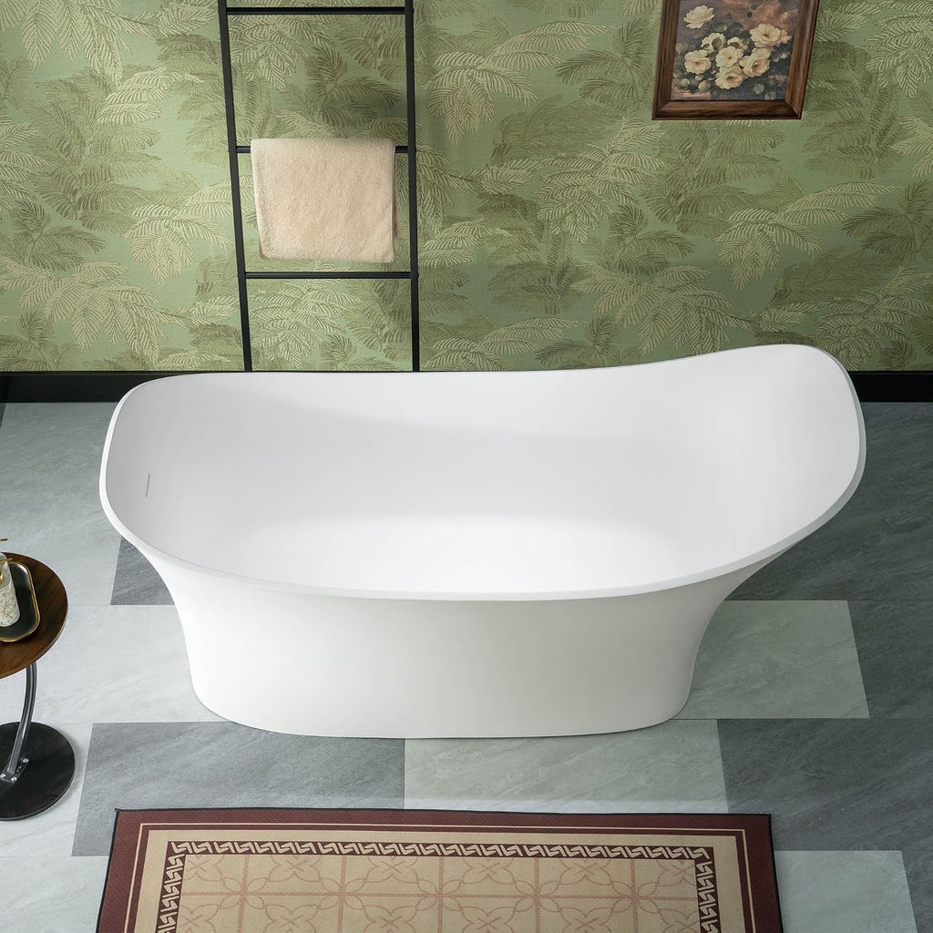 WOODBRIDGE 71' L x 31-1/2' W Luxury Contemporary Solid Surface Stone Resin Freestanding Bathtub in Matte White