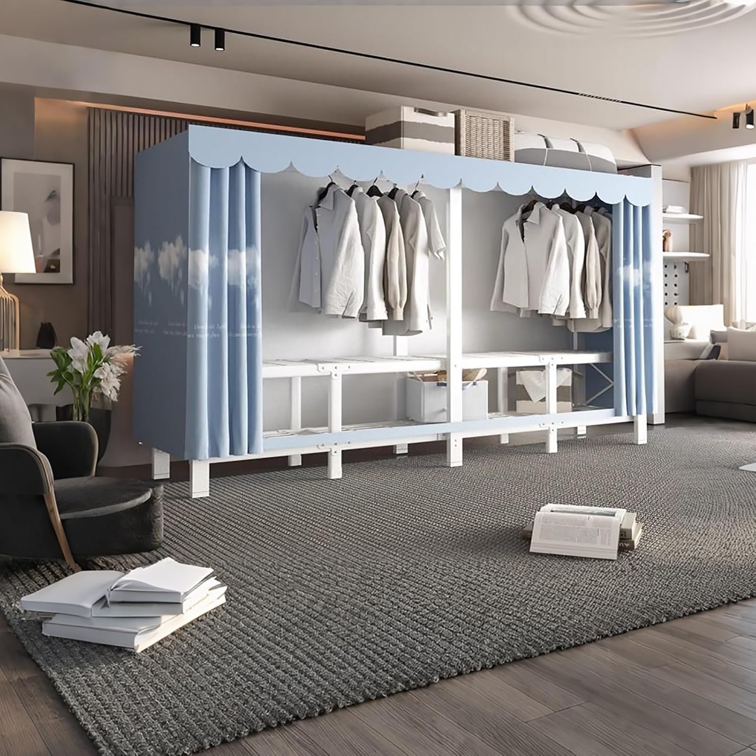 Heavy Duty Foldable Closet, Portable Covered Clothes Rack for Hanging Clothes Armoire Wardrobe Closet System Freestanding Coat Storage Garment Racks(Panda Garden,195cm/76.8in)