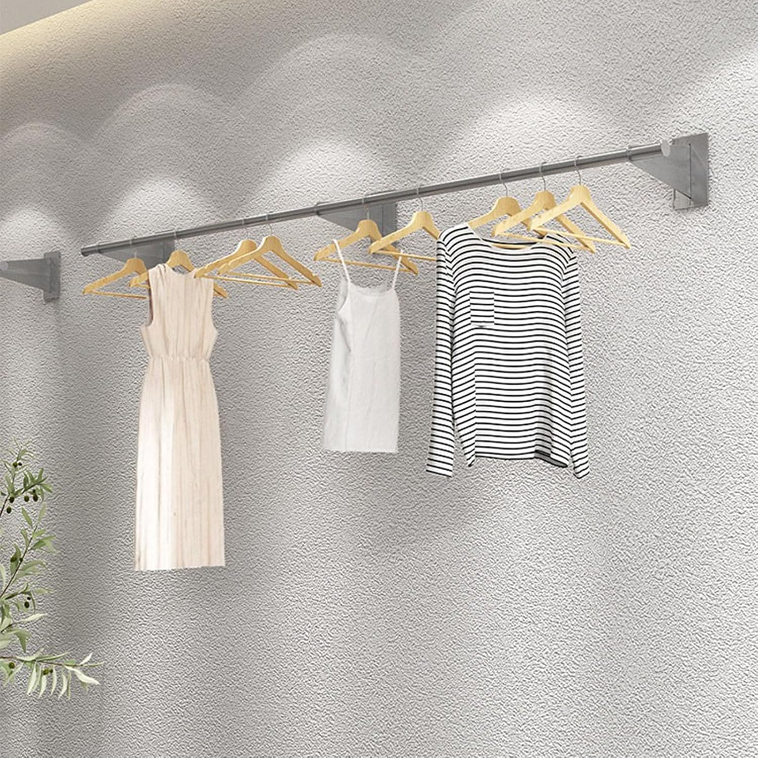 Wall Mounted Industrial Pipe Garment Rack,Retail Store Stainless Steel Clothing Display Stand,Space-Saving Hanging Closet Rod，Garment Hanging Storage Rail Towel Rack,for Bedroom, Laundry Room