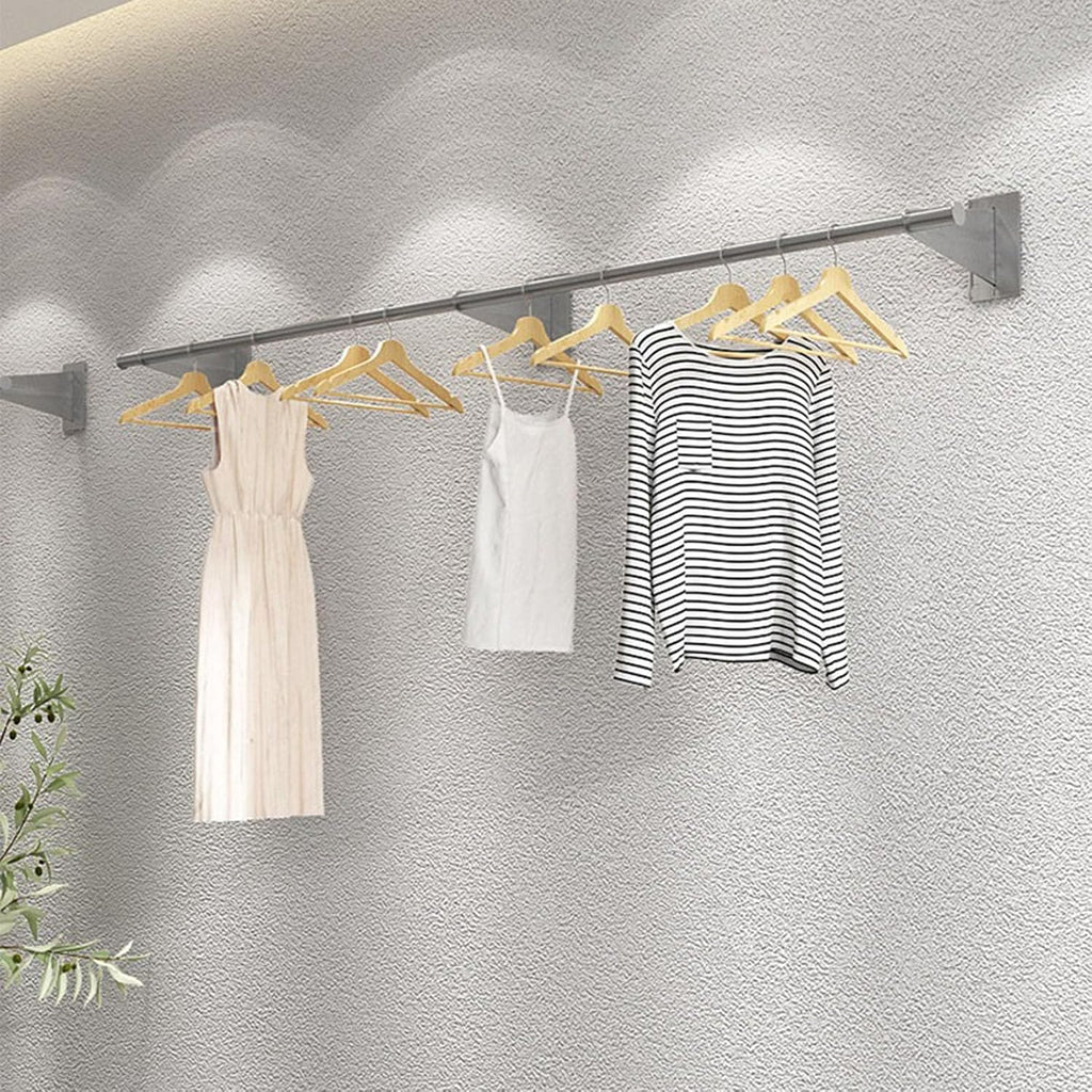 Wall Mounted Industrial Pipe Garment Rack,Retail Store Stainless Steel Clothing Display Stand,Space-Saving Hanging Closet Rod，Garment Hanging Storage Rail Towel Rack,for Bedroom, Laundry Room