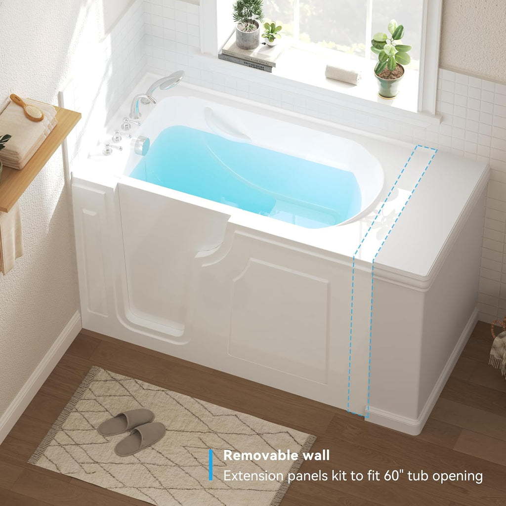 FerdY Floridian 55' x 33' Walk-in Bathtub with Left-Side Door Opening and Quick Fill and Drain System, Rectangular Soaking Bathtub in White