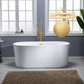 WOODBRIDGE 59' Acrylic Freestanding Bathtub Contemporary Soaking White Tub with Brushed Gold Overflow and Drain，B0102 -BG-Drain &O
