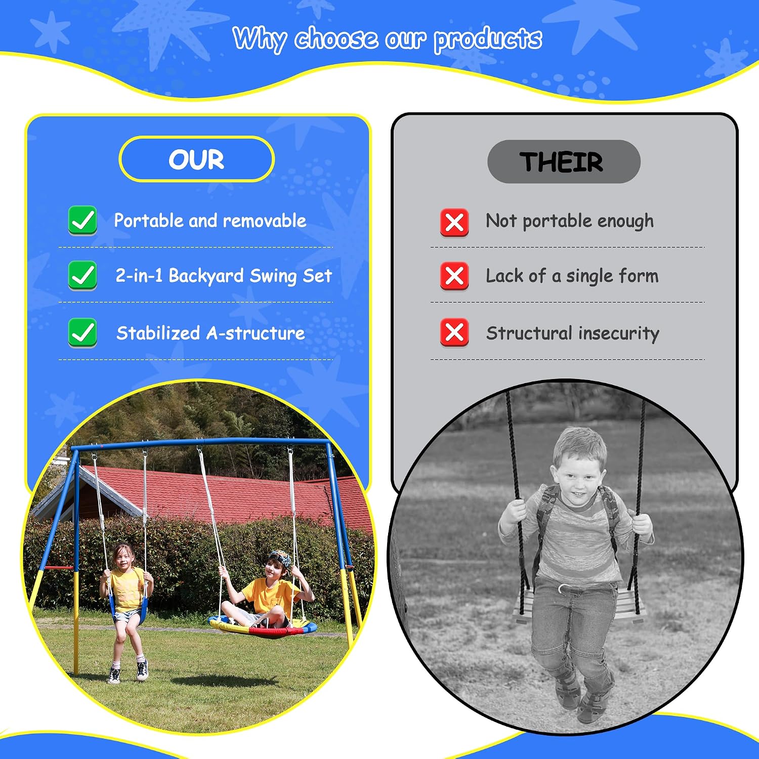 Swing Set for Backyard with Stand, Playground Swing Heavy Duty 440lbs Metal Outdoor Swing Stand, Contain 1 Saucer 32' & 1 Belt seat 26.2' - Backyard Playset
