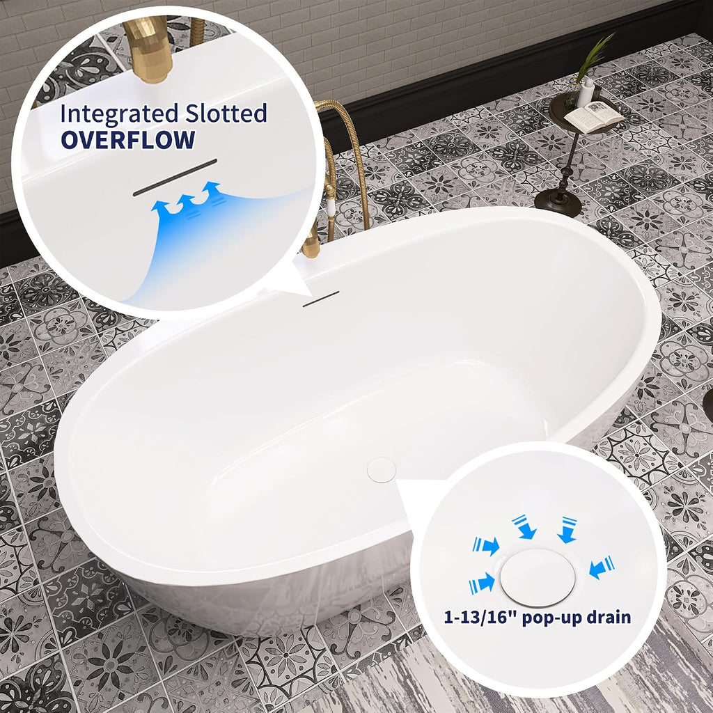 59' Acrylic Free Standing Tub, Stand Alone Tub, Freestanding Bathtub, Soaking Bathtub, cUPC Certified, YL(Glossy White)