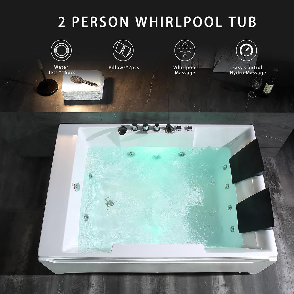 Empava 72' x 48' Whirlpool Tub for Couple,1125W Jetted Bathtub with Light, Hydro Massage,Chromatherapy,ETL Certified,110 Gallons,Left Drain