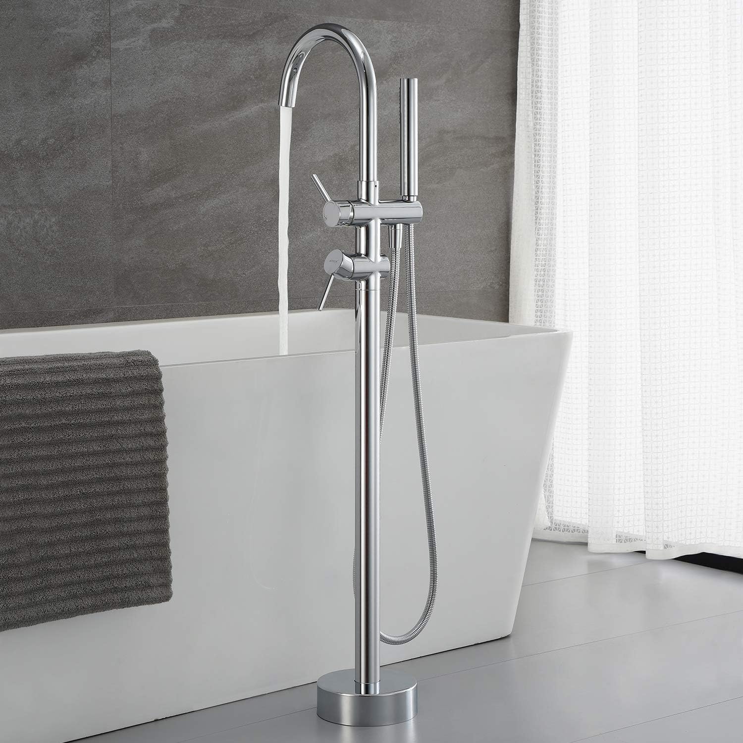 Freestanding Bathtub Faucet Tub Filler Faucets Chrome Floor Mounted Brass Bathroom Faucets with Handheld Shower